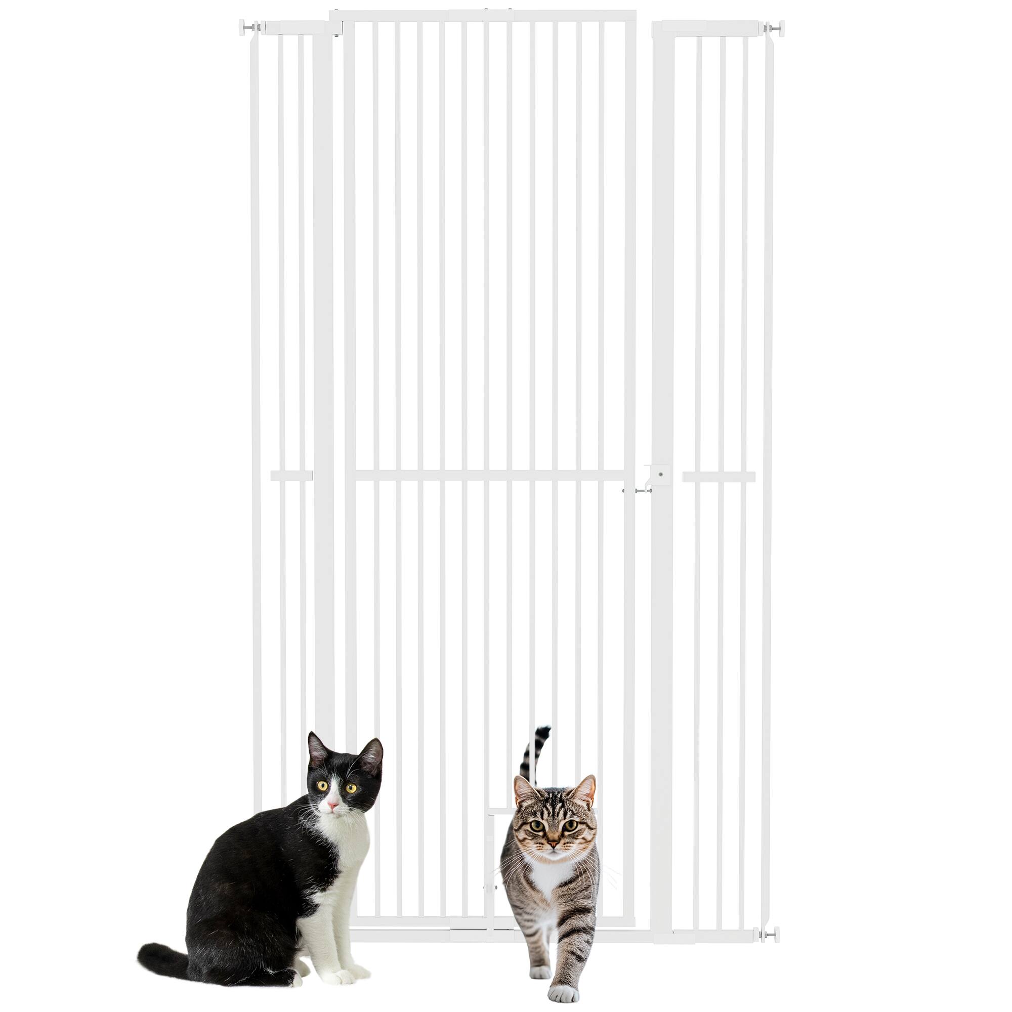Front. Pawhut - 59" Extra Tall Pet Gate for Cats, 30"-41" with Small Door, 1.4" Gap, 2.8"/5.5" Extension, Pressure Mounted.
