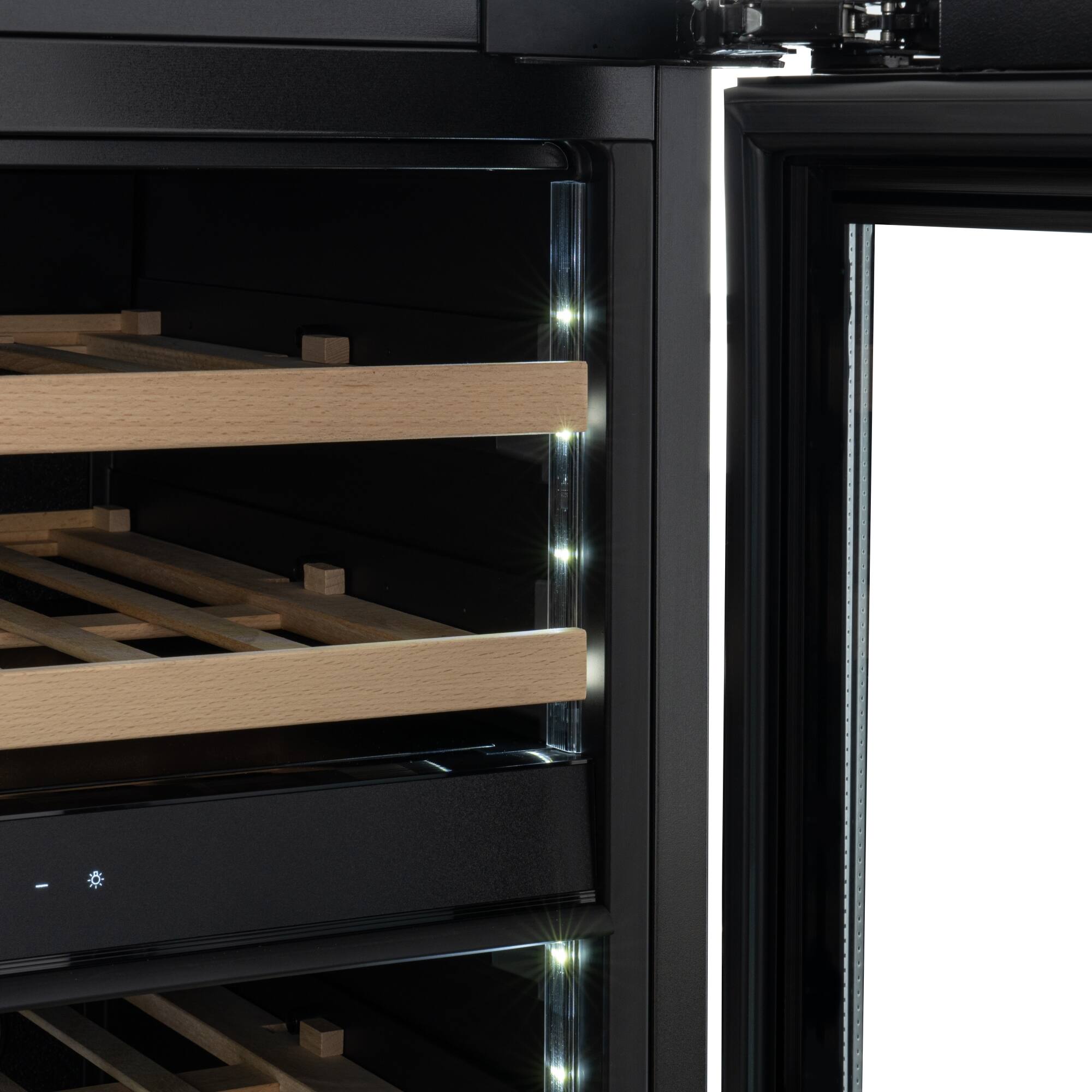 Alt View 6. Koolmore - KoolMore Reserve 24 in. Under-Counter Panel Ready Dual Zone Built-in Wine Cooler with 45 Bottle Capacity. Wooden Shelves - Black.