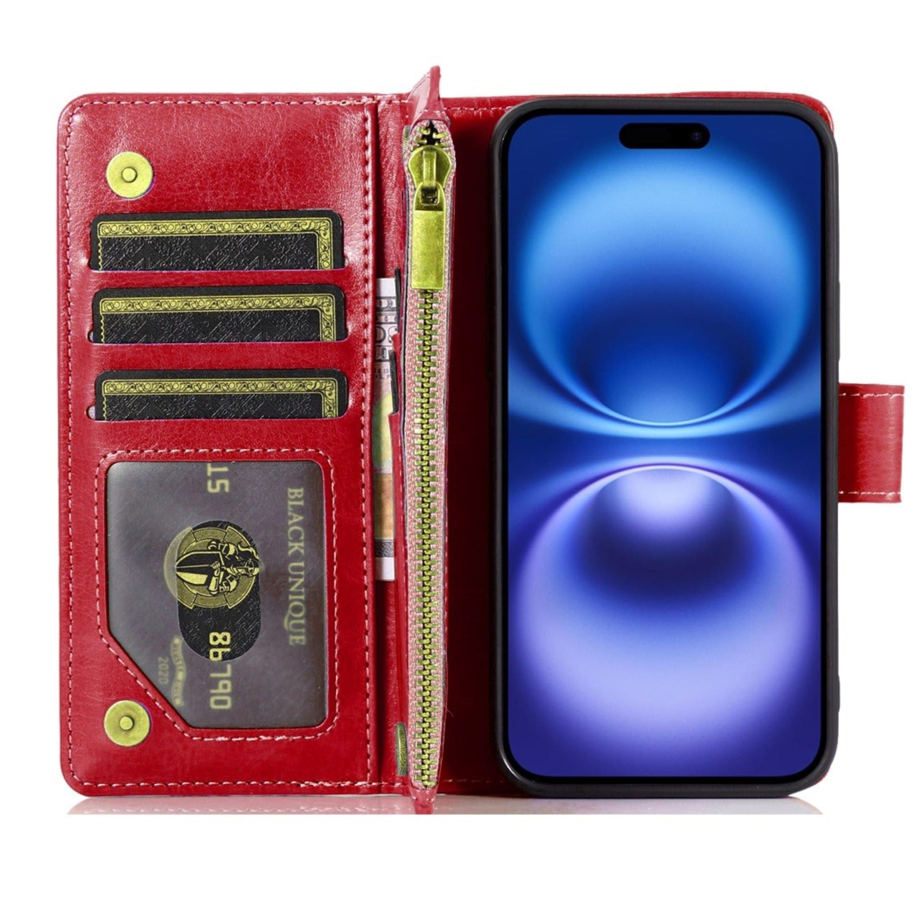 Kitcheniva - PU Leather Phone Wallet Phone Case With Zipper Tempered Glass For iPhone 17 - Red price history on PriceWatchPro