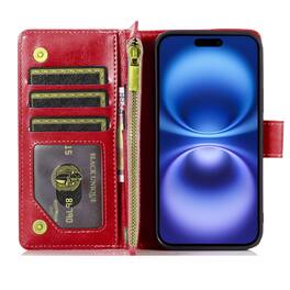 Kitcheniva - PU Leather Phone Wallet Phone Case With Zipper Tempered Glass For iPhone 17 - Red