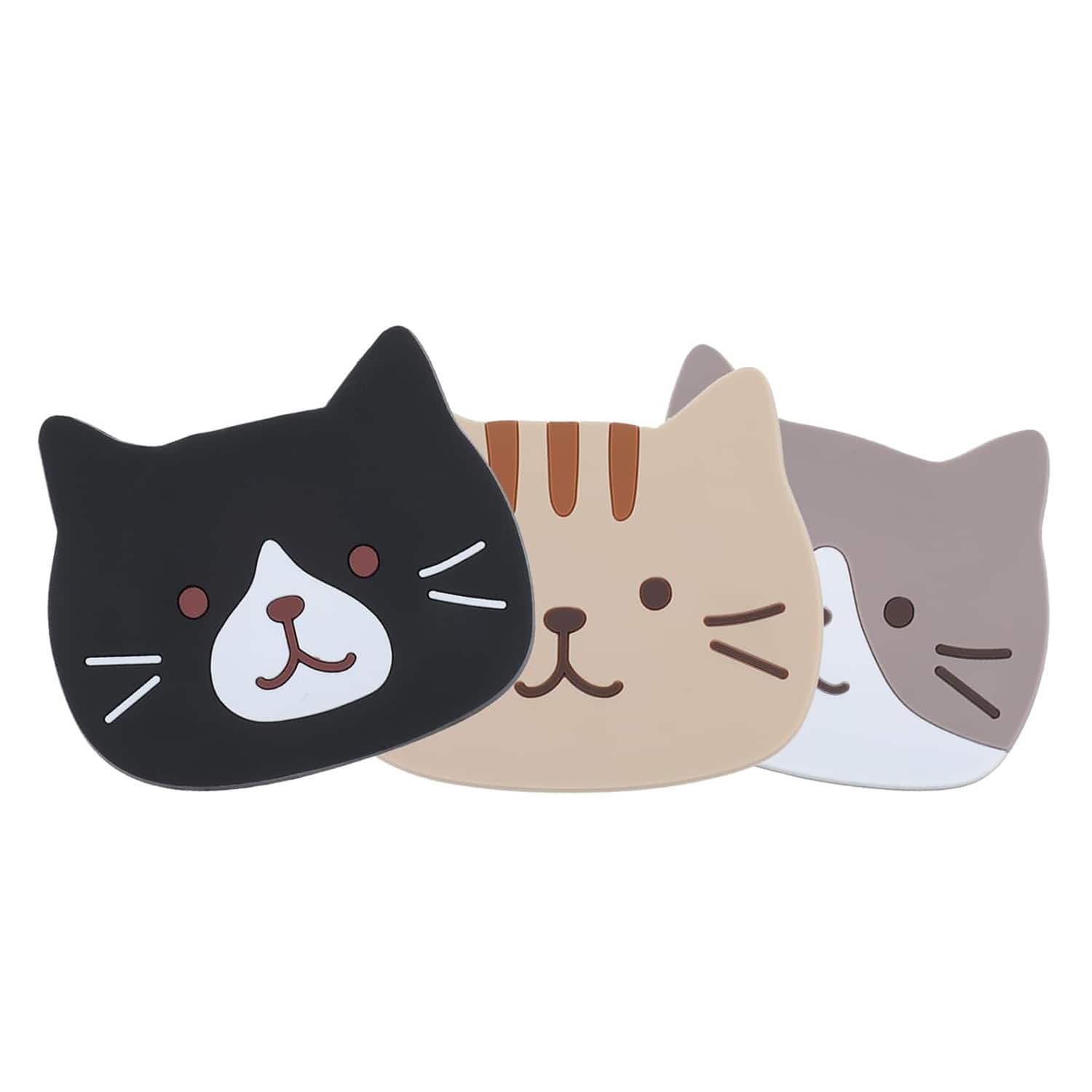 Front. MITAOSLIM - Silicone Funny Cat Coasters Coffee Cup Mats 3 pack - Mixed 3 color.