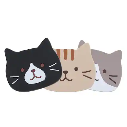 Front. MITAOSLIM - Silicone Funny Cat Coasters Coffee Cup Mats 3 pack - Mixed 3 color.