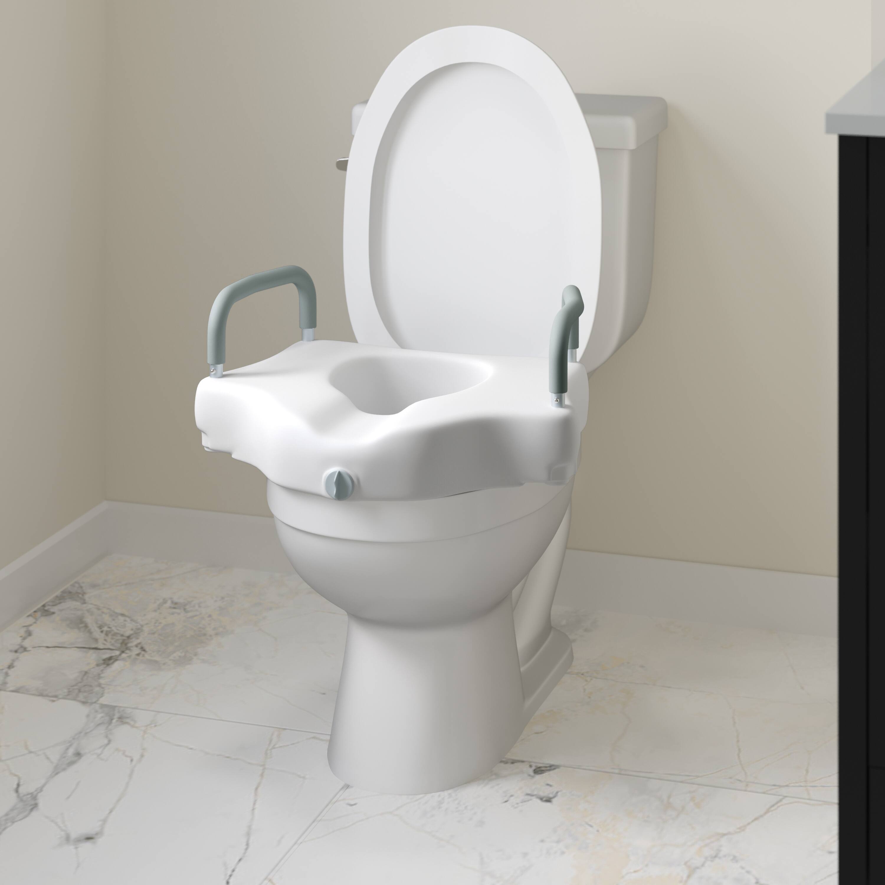 Alt View 4. Emma + Oliver - Ramsey Elevated Toilet Seat for the Elderly with Height Adjustable Foam Wrapped Handles and Locking Safety Mechanism - White.