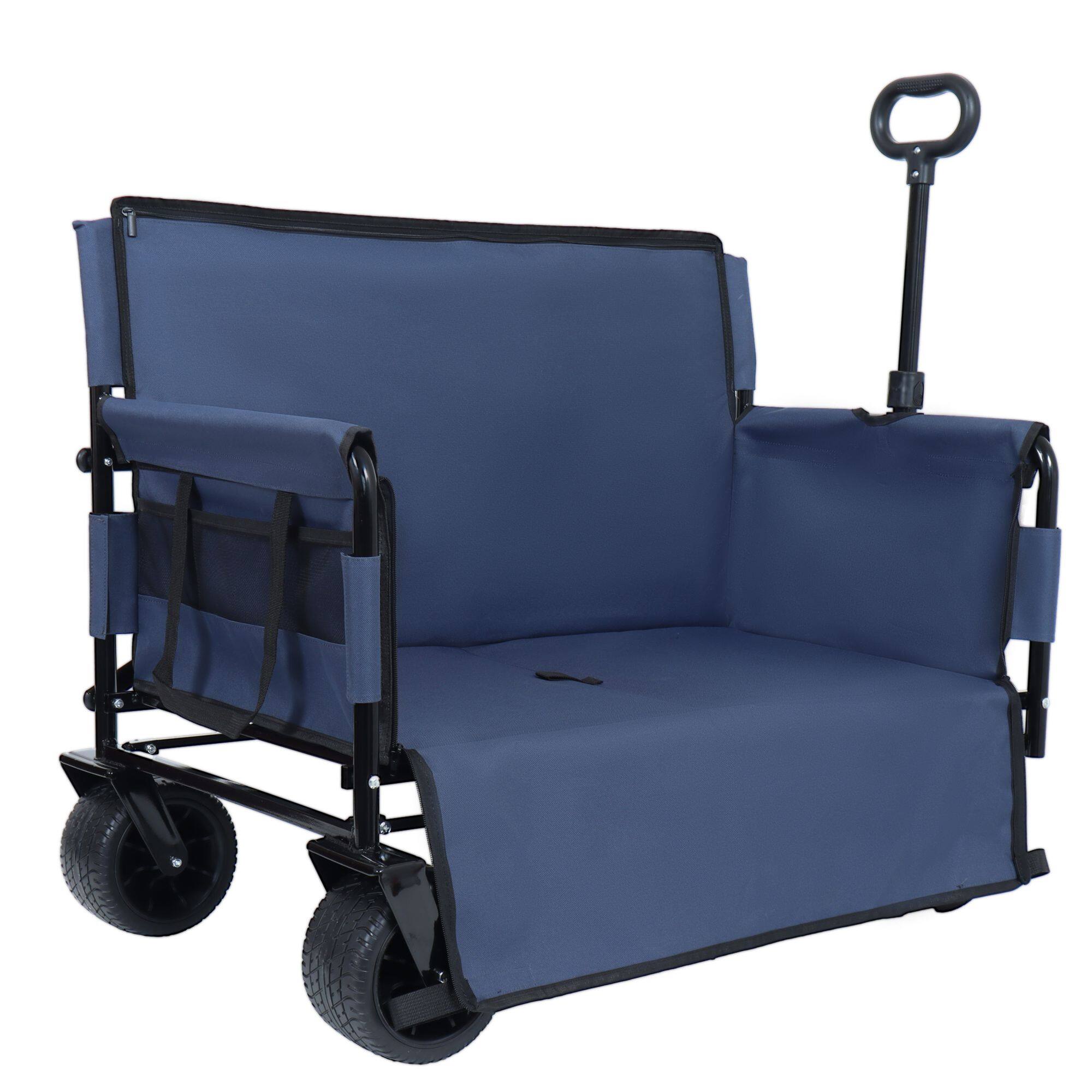 Alt View 4. Loheer - Loheer Folding Wagon Cart with Bench Seat, 500lbs Heavy-Duty Utility Wagon 180L, All-Terrain Beach Cart, Dark Blue.