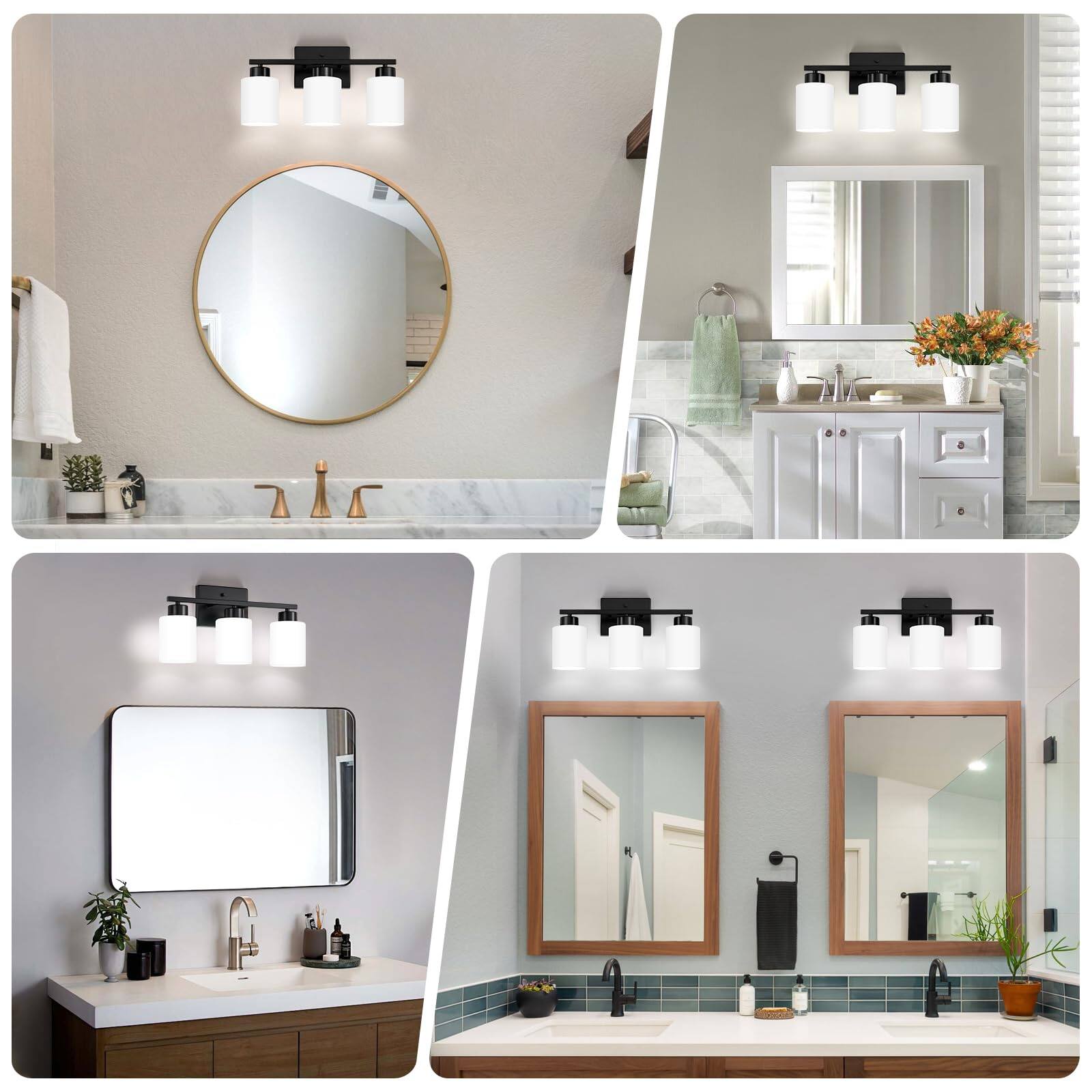 Back. Dazzling Pops - Bathroom Light Fixtures Modern Vanity Over Mirror Wall Sconces With Milky Frosted Glass Shades E Socket - Brushed Nickel 3-Light.