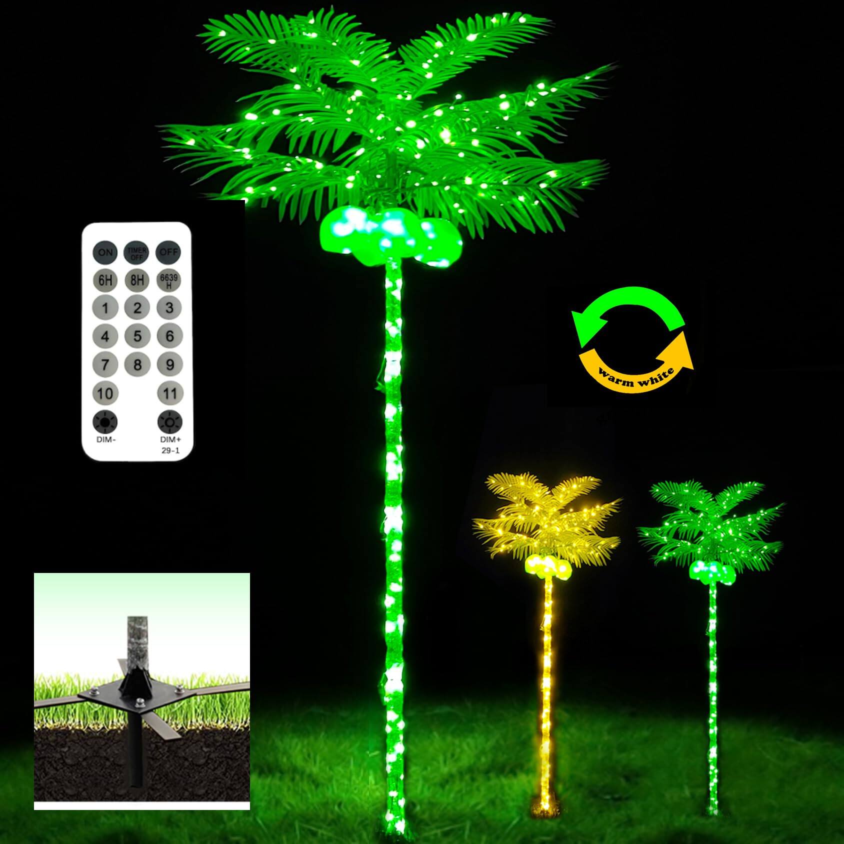 TECH SAFARI - Palm Trees For Outside Patio 305 Led Lighting Artificial Tree With Coconuts Outdoor Pool Tropical Decorations - Default