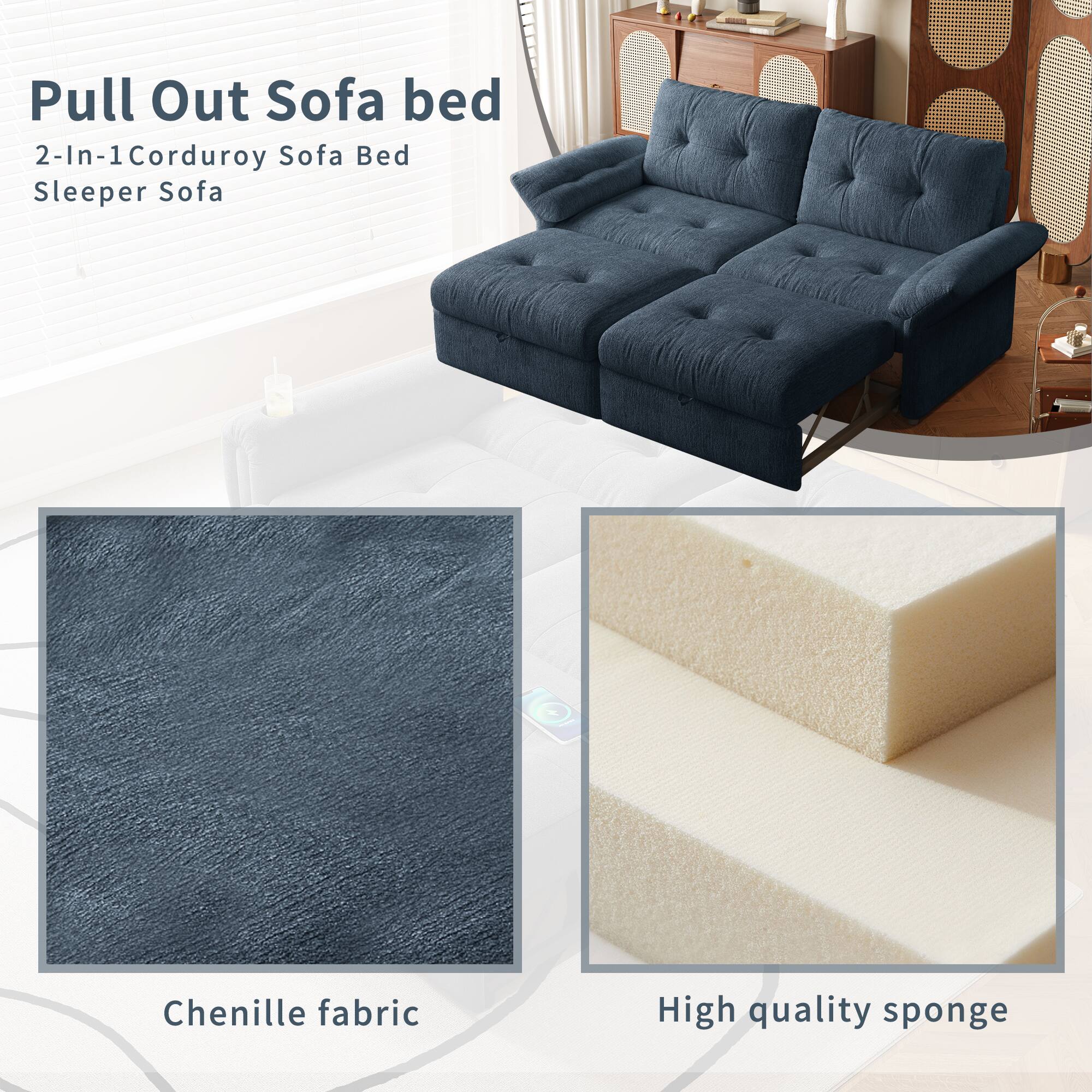 Pull Out Sofa bed  
2-In-1 Corduroy Sofa Bed Sleeper Sofa  
Chenille fabric  
High quality sponge