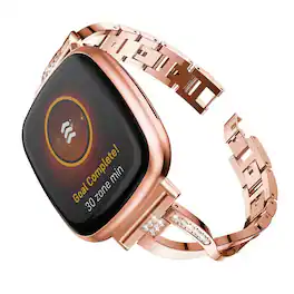 StrapsCo - Glam Bracelet Stainless Steel Watch Band Strap For Fitbit Versa 4 - Rose Gold