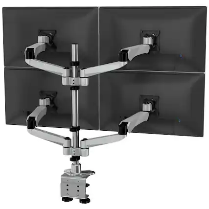 Front. Mount-It! - CLiX Series Full Motion Quad Monitor Desk Mount with Gas Spring Arms – Height‑Adjustable 4‑Screen Desk Mount - Silver.