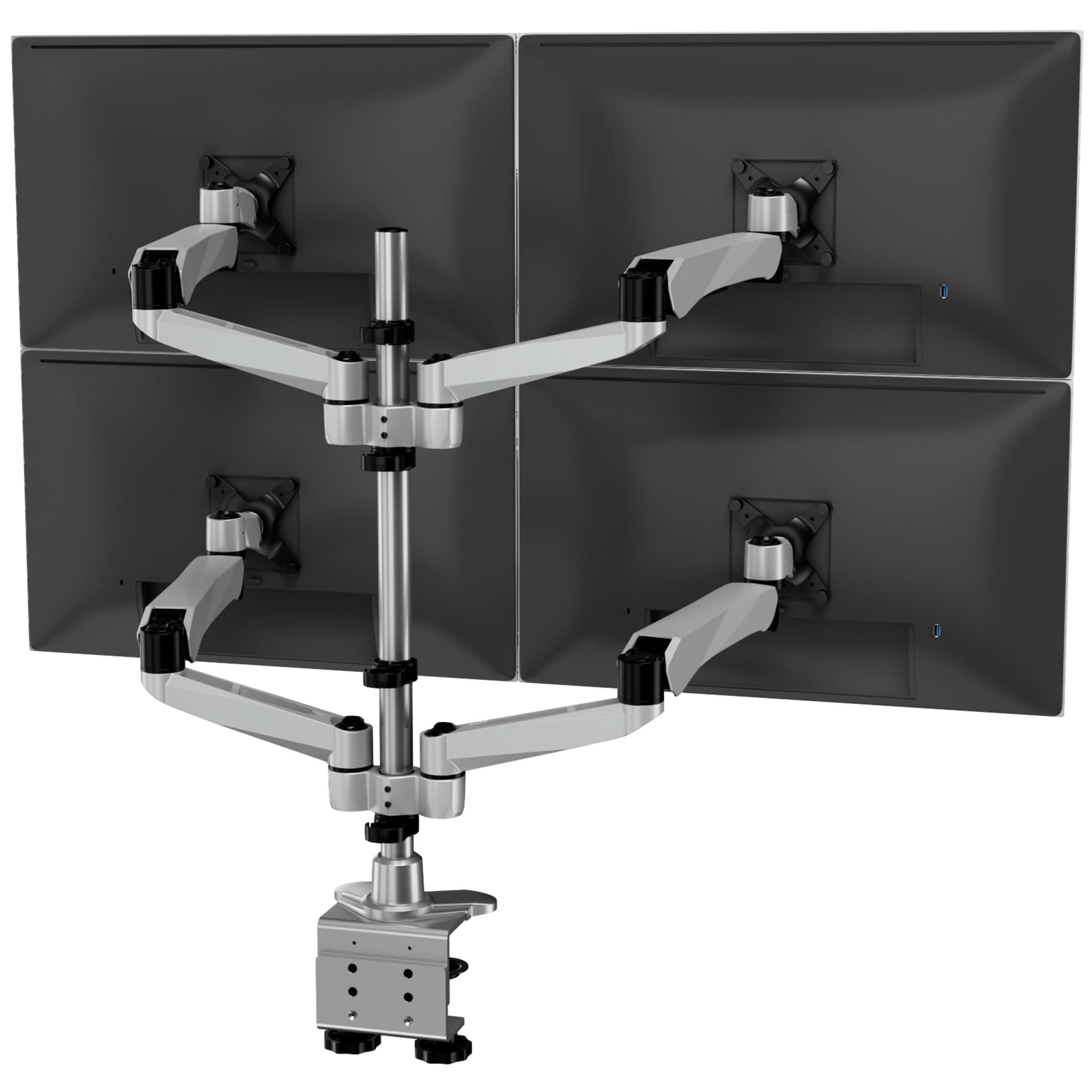 Front. Mount-It! - CLiX Series Full Motion Quad Monitor Desk Mount with Gas Spring Arms – Height‑Adjustable 4‑Screen Desk Mount - Silver.