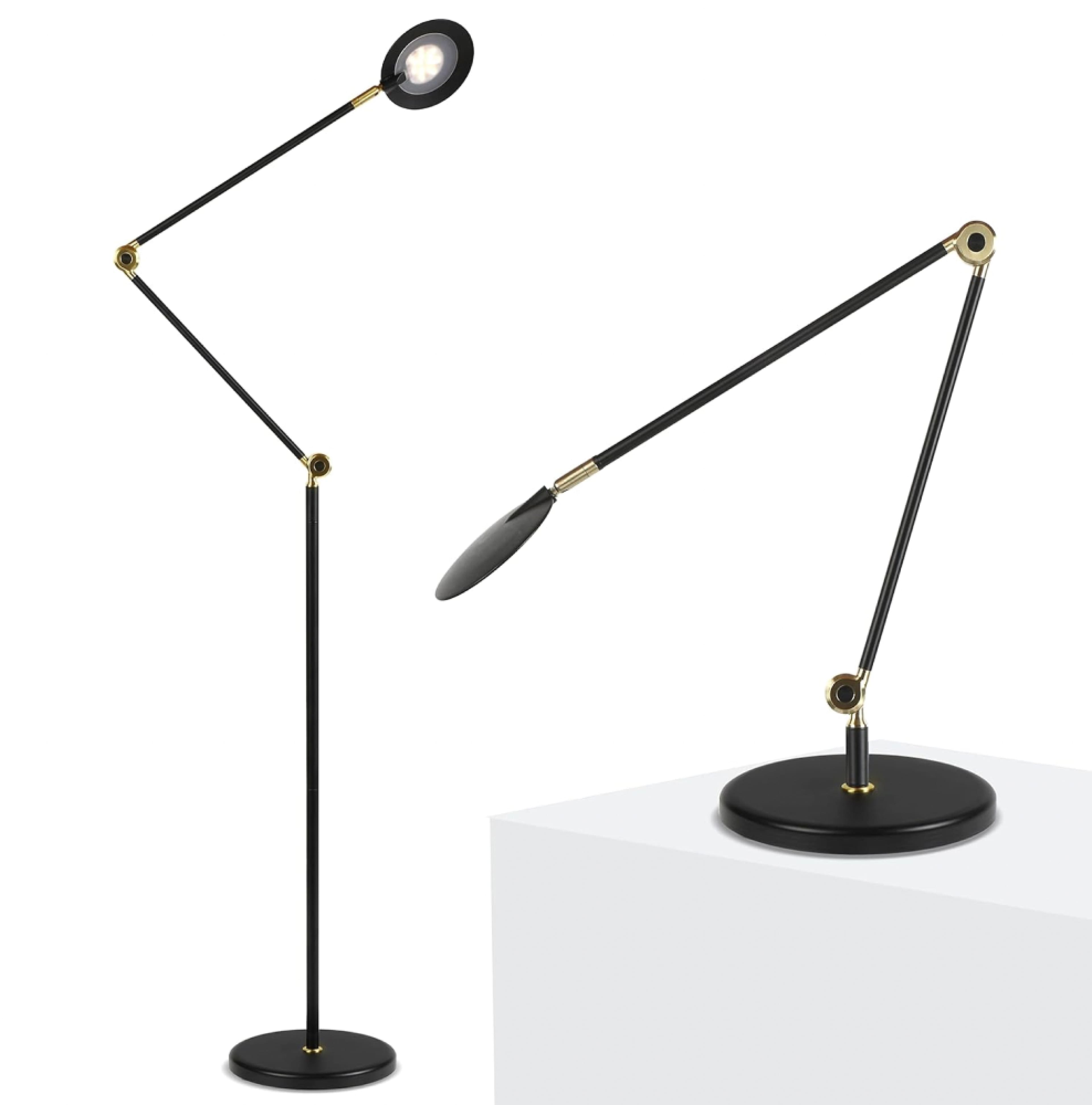 Brightech - Sage 2-in-1 LED Modern Industrial Arc Dimmable Bedside Desk and Floor Lamp with Rotating Height-Adjustable Head - Classic Matte Black