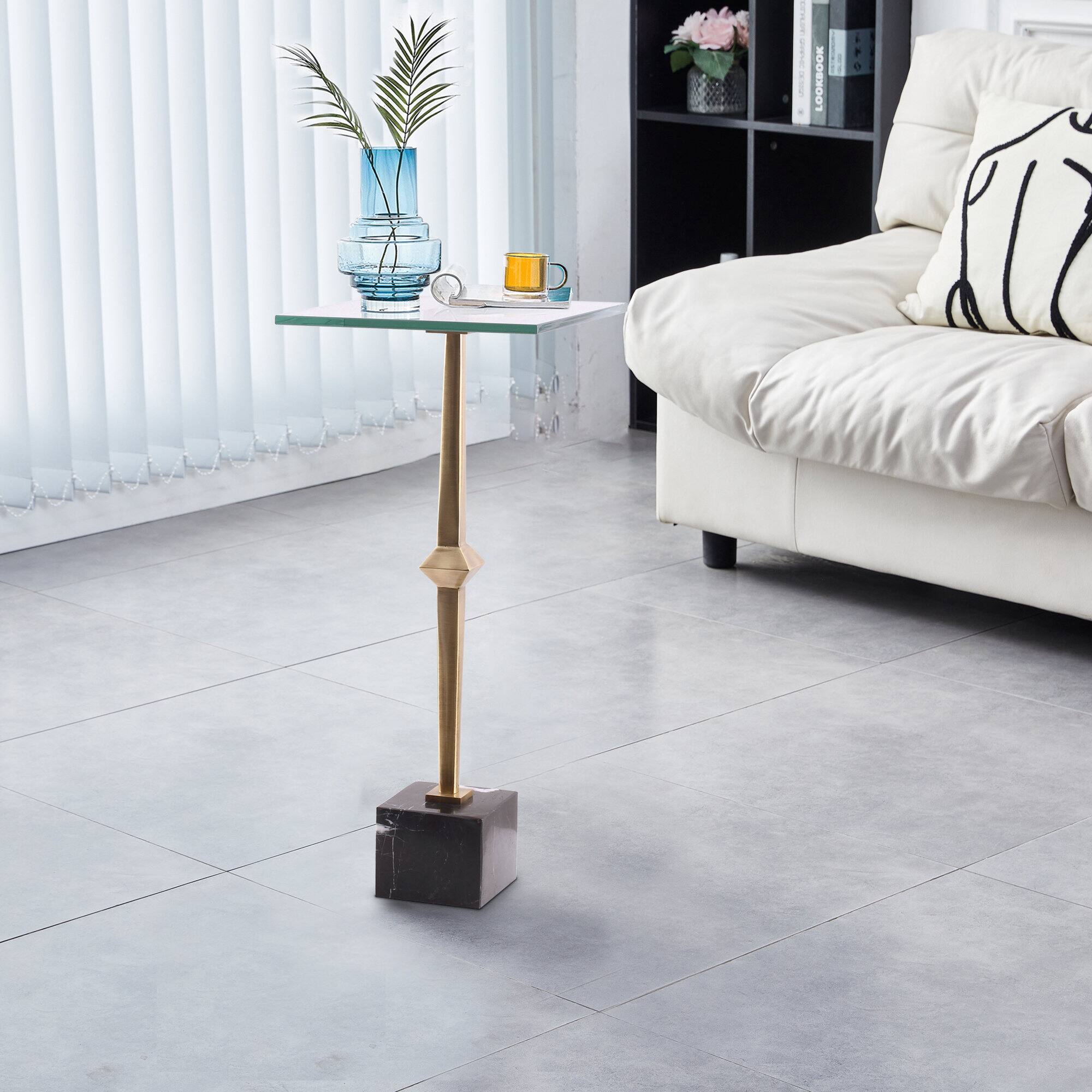 Left. Ihomeadore - Modern 22"H Clear Glass Top End Table - Brass.