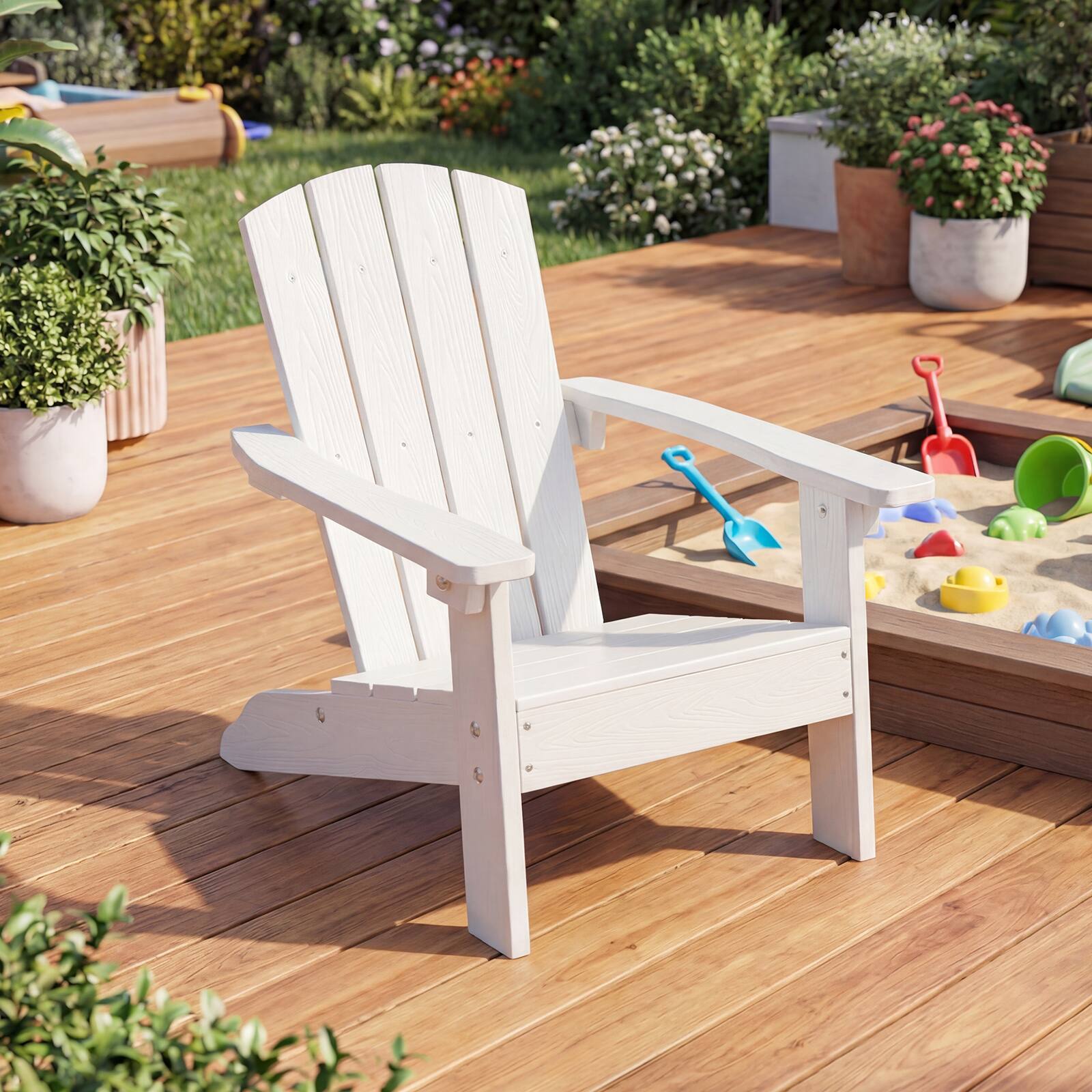 Alt View 1. Costway - Costway Kids Adirondack Chair with High Backrest Armrests Fire Pit Chair for Kids Ages 3-8 - White.