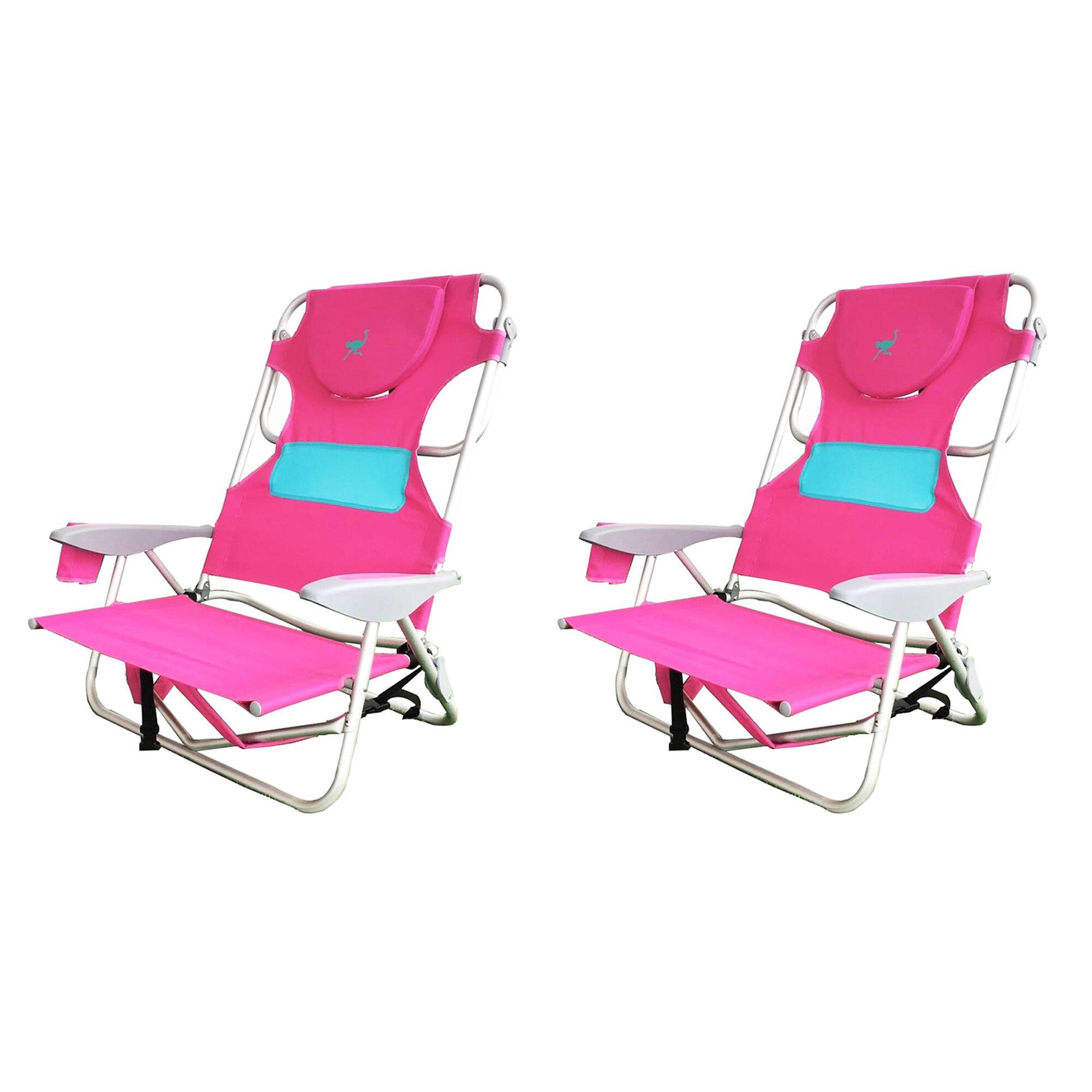 Front. Ostrich - Ostrich Outdoor Beach Ladies Comfort On Your Back Beach Chair, Pink (2 Pack) - Pink.