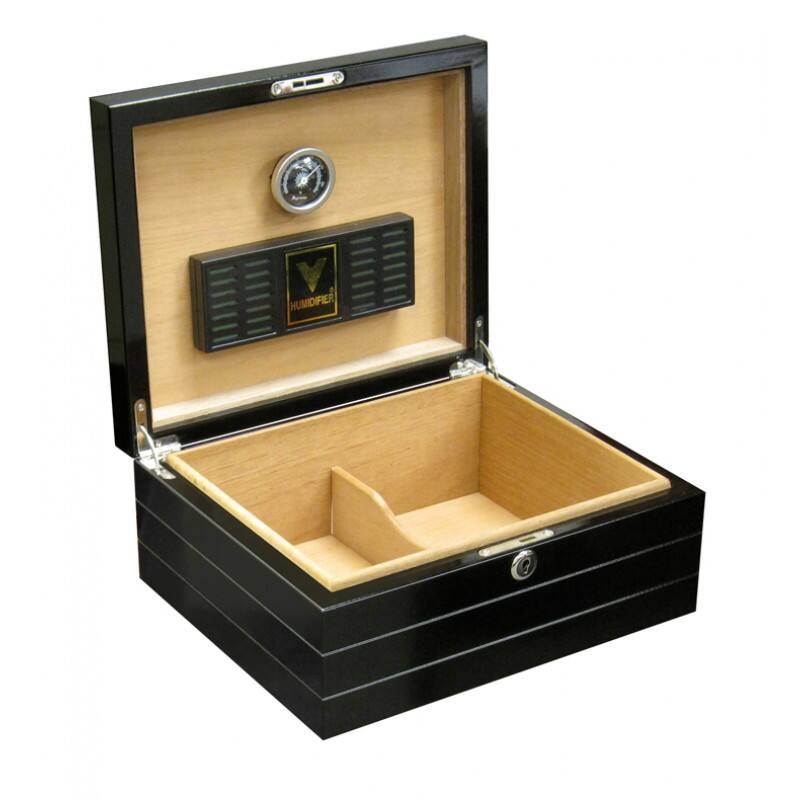 Back. Prestige - Onyx Black Finish Cigar Humidors - Rich Black Lacquer Finish.