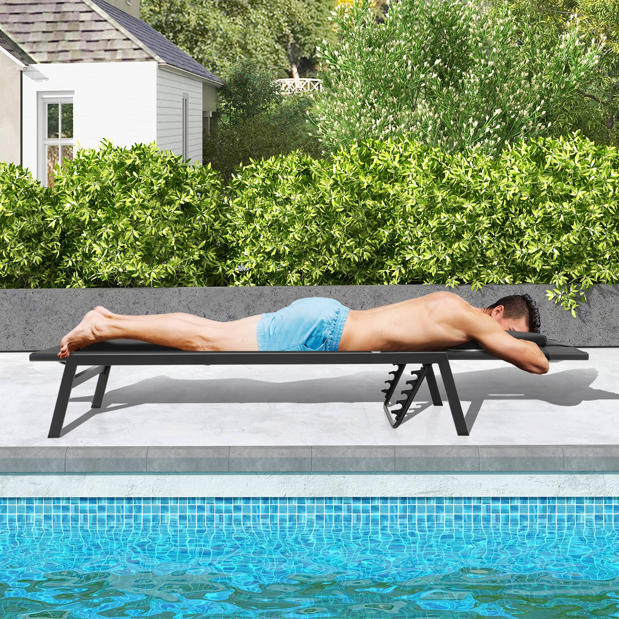 Alt View 7. Gymax - Gymax Patio Sunbathing Lounge Chair w/ Face Hole & Detachable Head Pillows Poolside - Black.