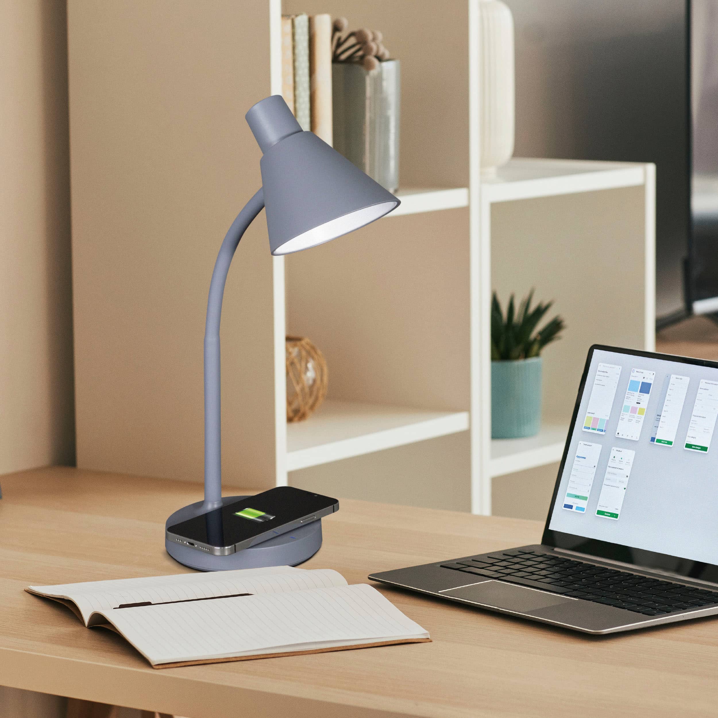 Angle. OttLite - Twist LED Desk Lamp w/Wireless Charging - Gray.