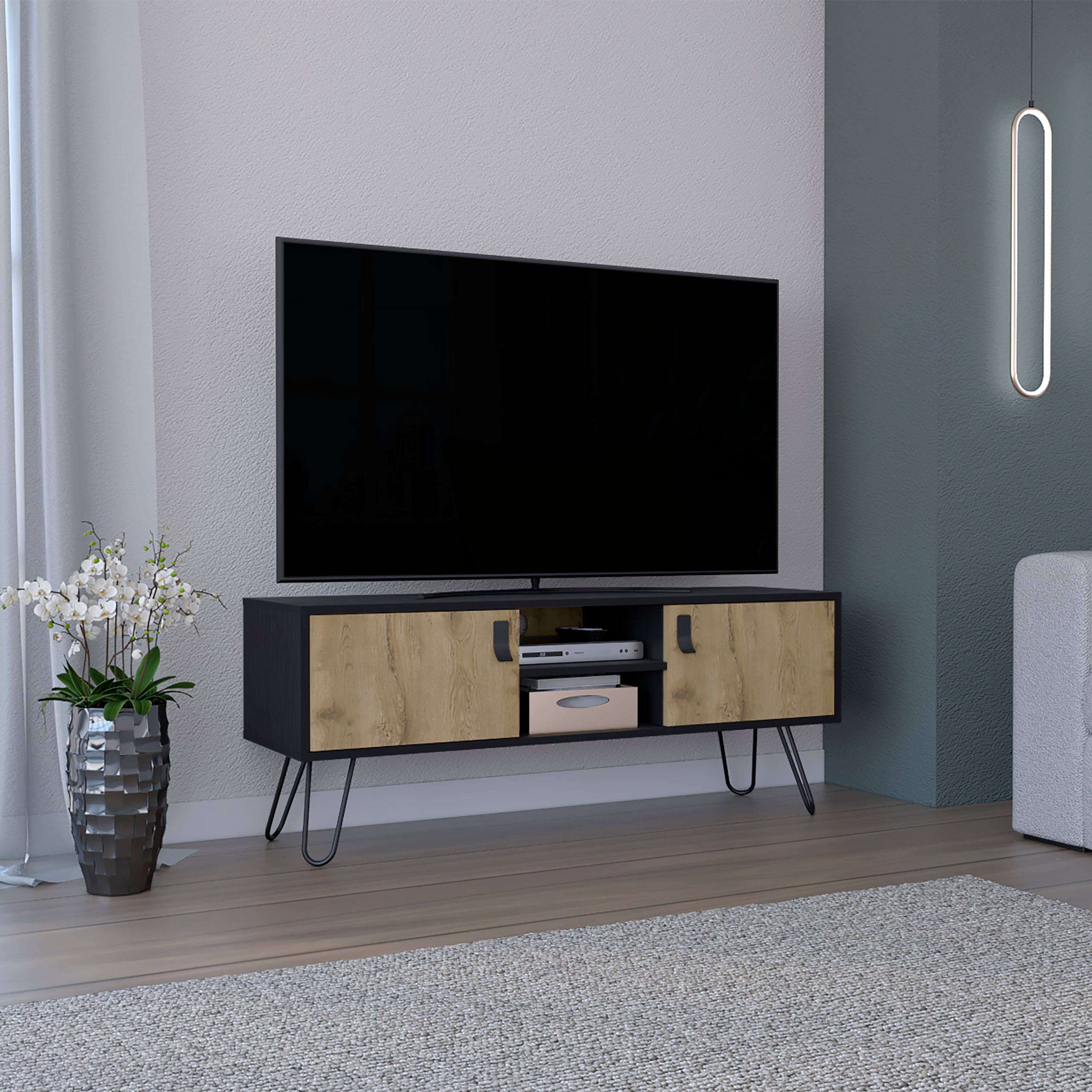 Front. APRILSOUL - Legs TV Rack Media Center 2 Door BlackMacadamia - Gray.