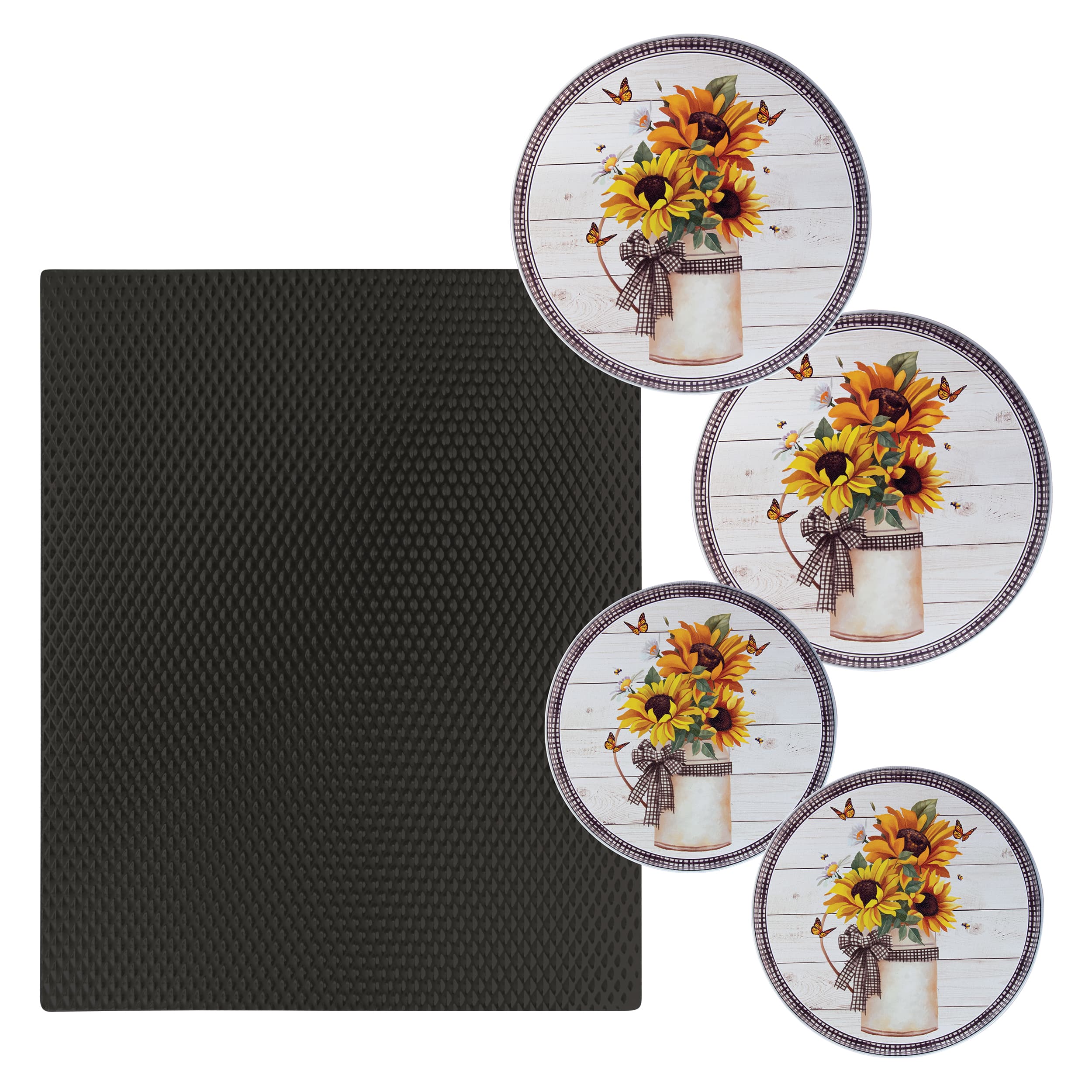 Range Kleen - 5-Piece 17 x 20-inch Black Matte Counter Mat and 4-pk Garden Harvest Burner Covers
