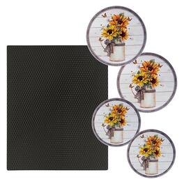 Range Kleen - 5-Piece 17 x 20-inch Black Matte Counter Mat and 4-pk Garden Harvest Burner Covers