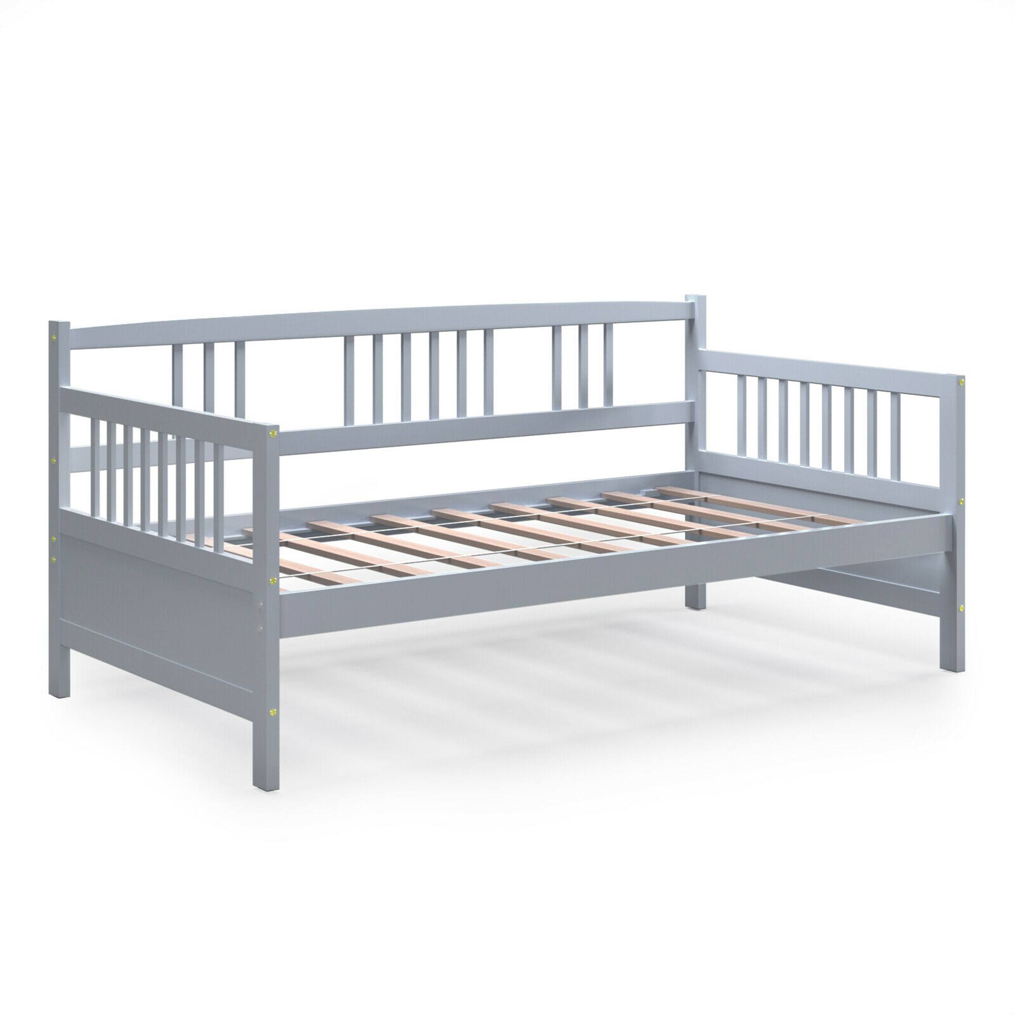 Angle. Costway - Costway Twin Size Wooden Slats Daybed Bed Sofa Support Platform Sturdy W/Rails Grey - Grey.