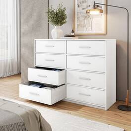 GOODSILO - 8-Drawer Fabric Storage Dresser with Spacious Compartments and Sturdy Wooden Top - White