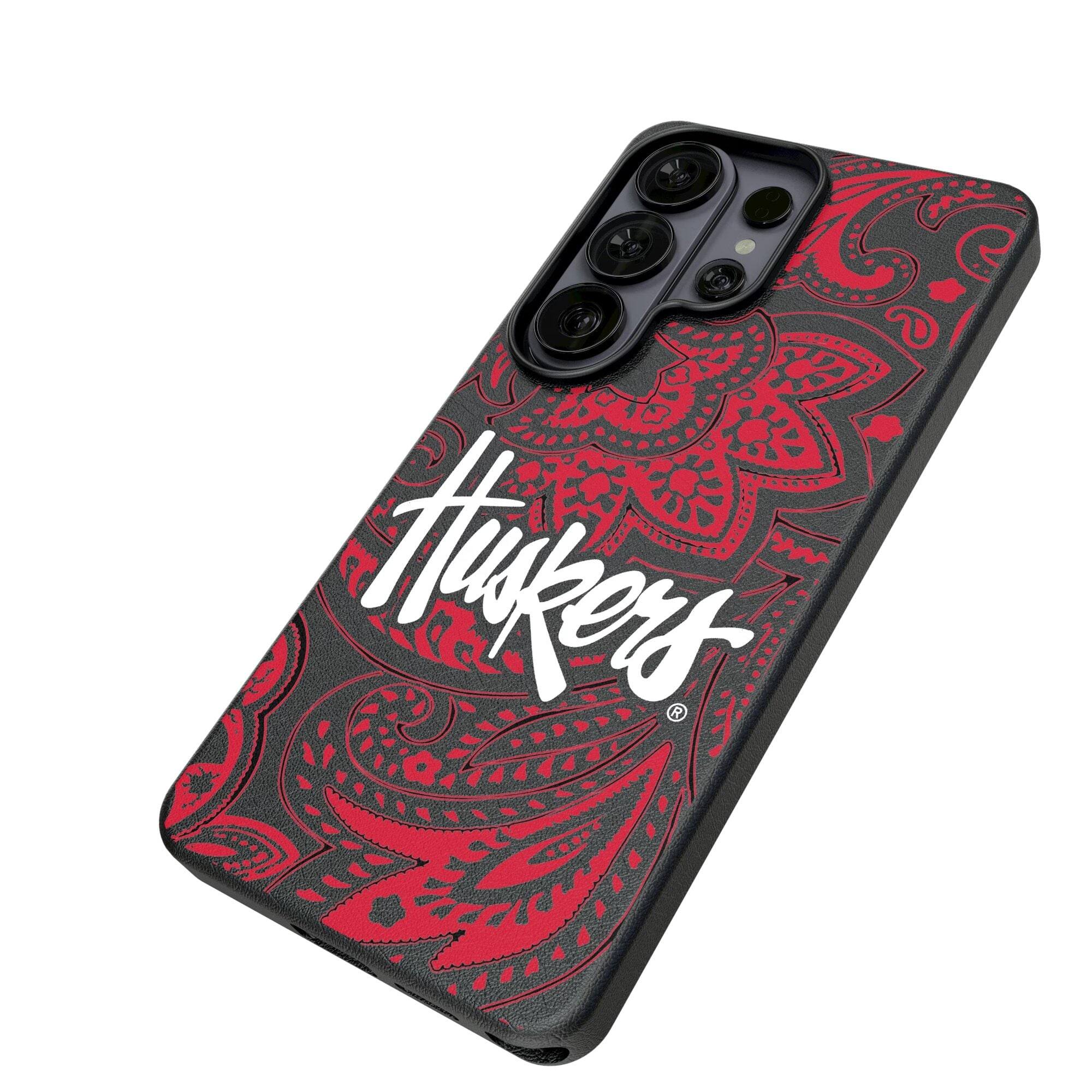 Alt View 1. Keyscaper - Nebraska Huskers Paisley Galaxy Magnetic Bump Case - S25 Ultra - Black.