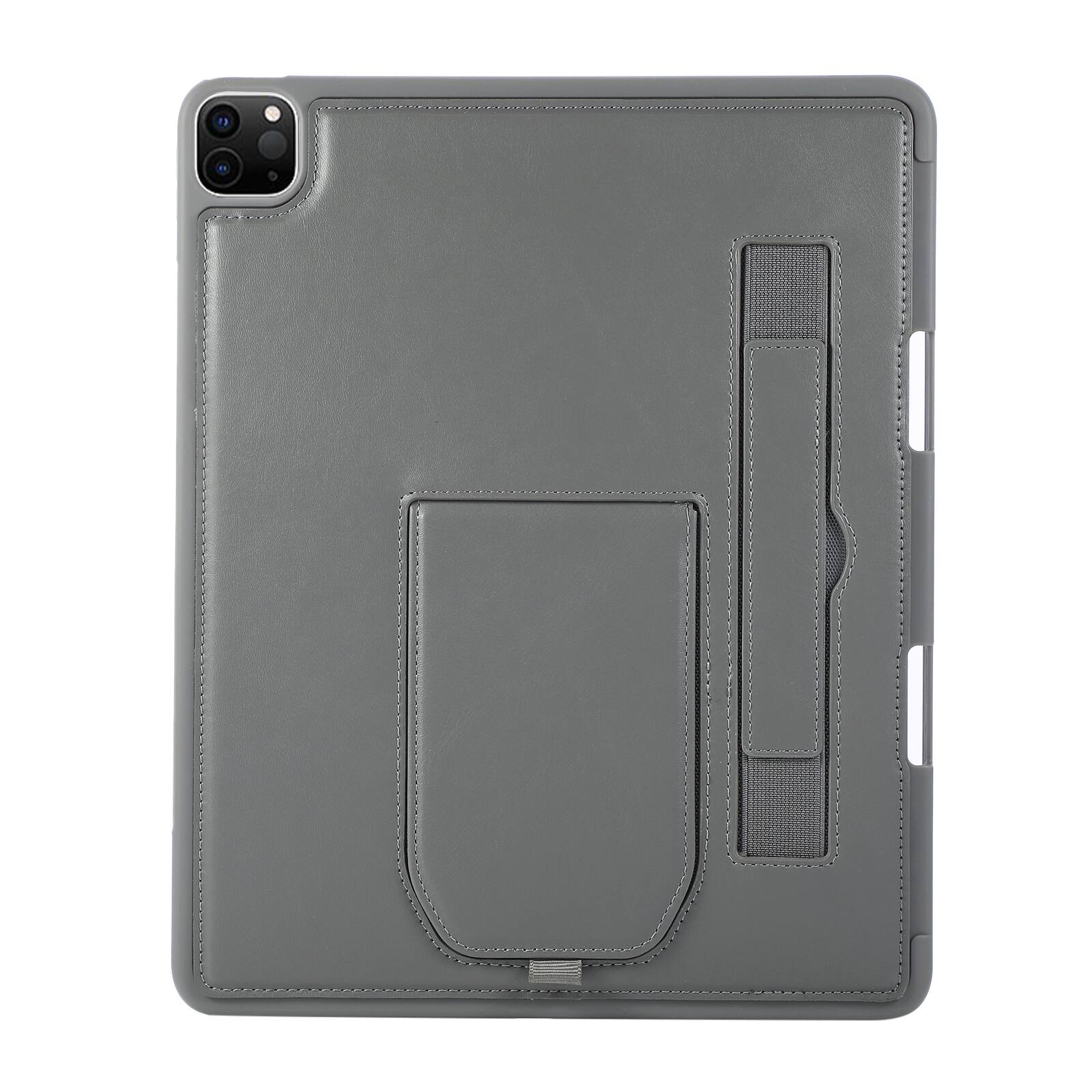 Angle. UUCOVER - Case for iPad Air 13-inch M4 M3 M2 (2026/2025/2024) Shockproof PU Leather Hand Strap Kickstand Pencil Holder Cover - Gray.
