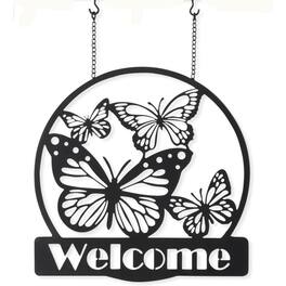 K&K Interiors - Metal Cutout Butterfly Welcome Sign Arrow Replacement 13 inch - Arrow Sold Separately - Black