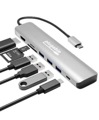Plugable 7 in 1 USB C Hub Multiport Adapter, 100W Charging Silver Plugable 7 in 1 USB C Hub Multiport Adapter, 100W Charging Silver