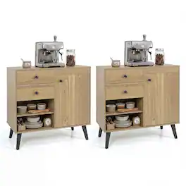 Costway - 2PCS Buffet Cabinet with Storage, 31" Sideboard Credenza with Door, Open Compartments - Natural