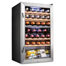 Ivation - 33 Bottle Freestanding Wine Refrigerator, Dual Zone Wine Fridge with Lock - Stainless Steel