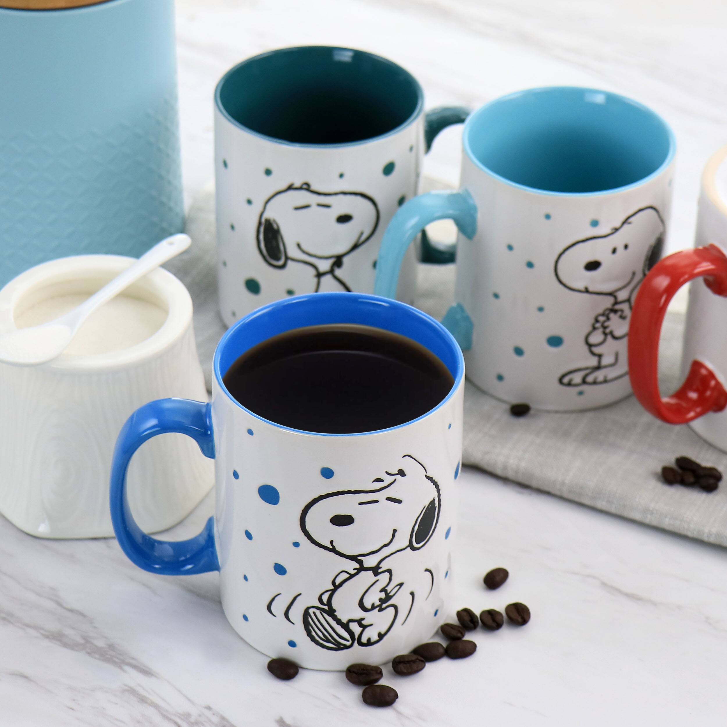 Alt View 6. Gibson - Gibson Peanuts Freckled Joy 15oz Stoneware 4 Piece Mug Set in Assorted Designs - Assorted.
