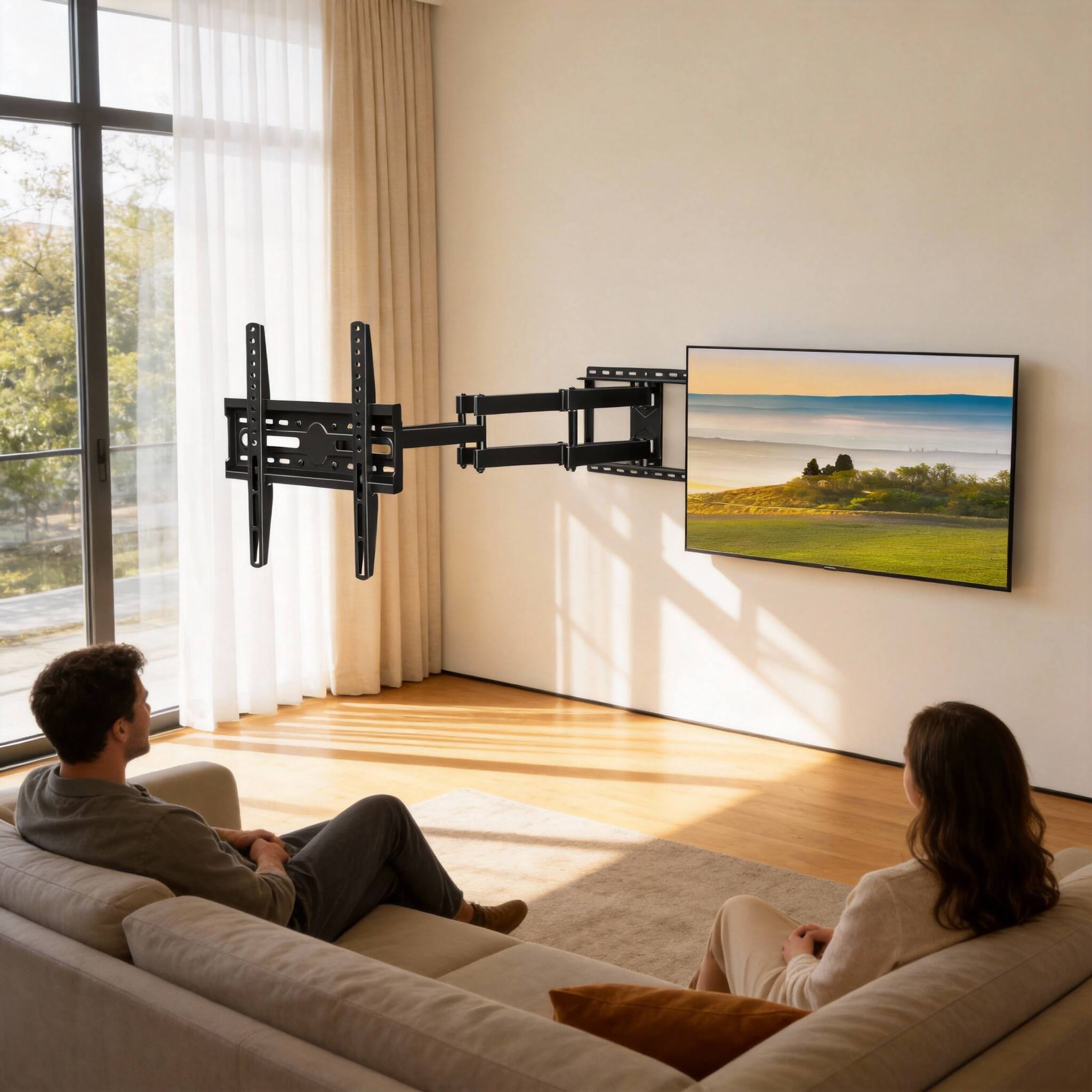 Left. OMOMMD - Full Motion TV Wall Mount 32-65" Swivel Tilt 400x400 VESA 99lbs - Silvery Grey.