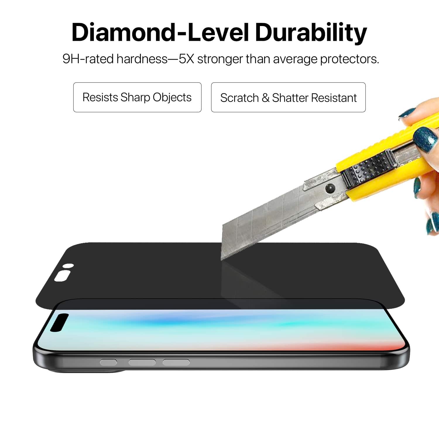 Diamond-Level Durability
9H-rated hardness—5X stronger than average protectors.
Resists Sharp Objects
Scratch & Shatter Resistant