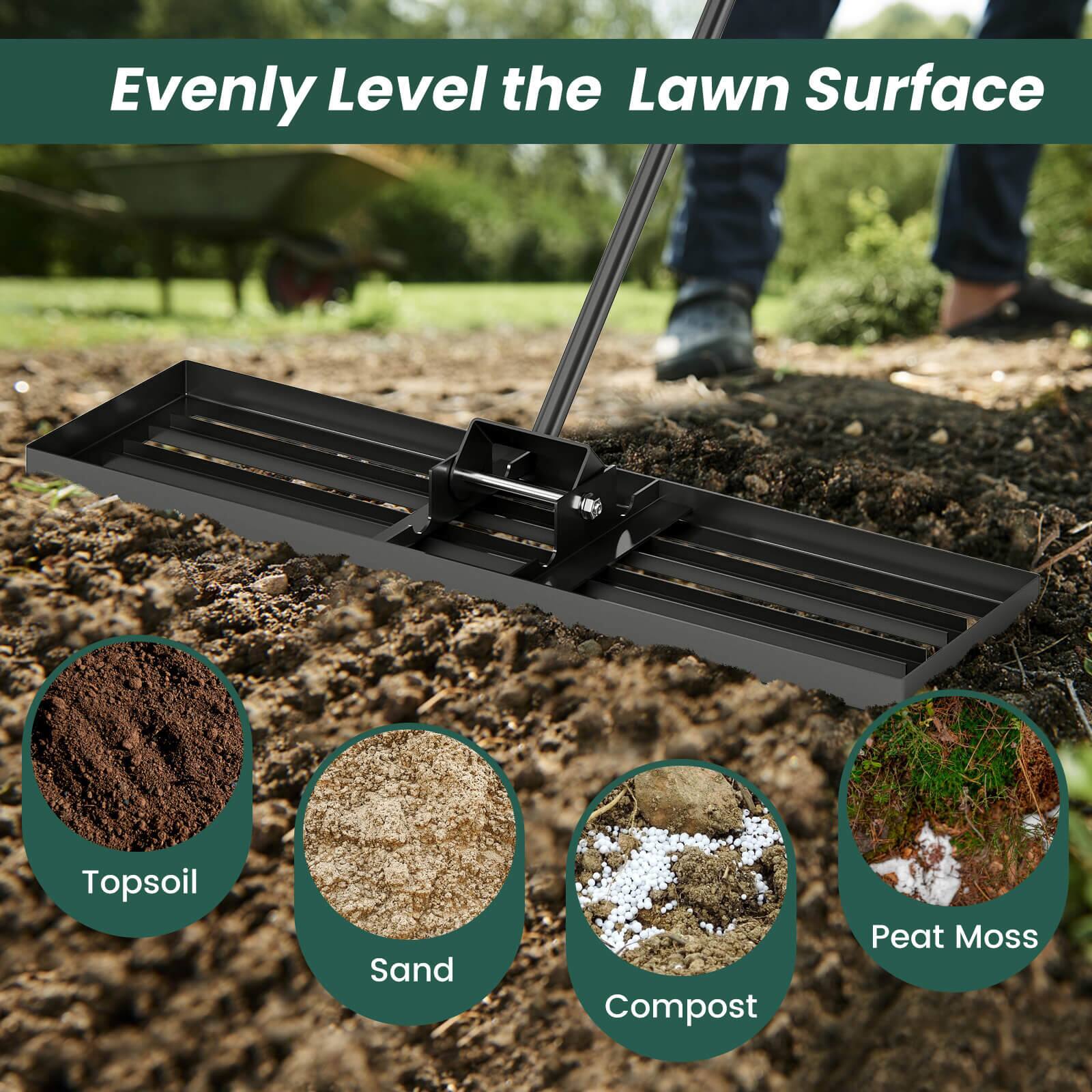 Evenly Level the Lawn Surface

- Topsoil
- Sand
- Compost
- Peat Moss