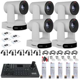 5 x PTZOptics Move 4K PTZ Camera with 30x Zoom (White) (PT30X-4K-WH-G3) + SuperJoy PTZ Controller + 5 x Wall Mount