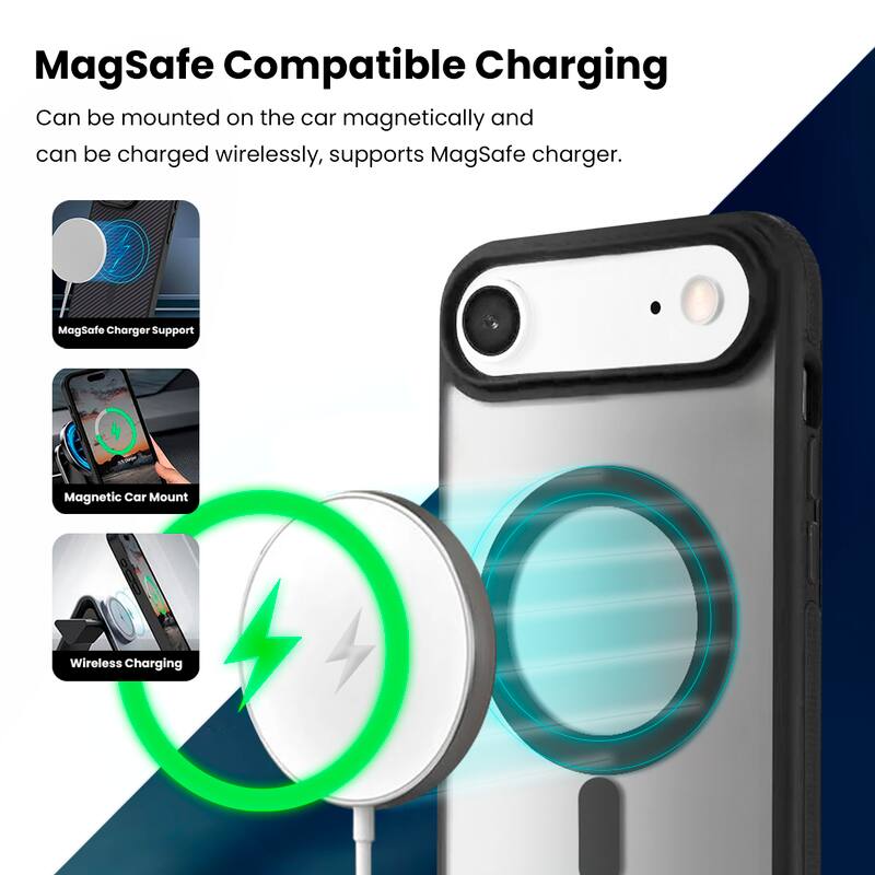 MagSafe Compatible Charging

Can be mounted on the car magnetically and can be charged wirelessly, supports MagSafe charger.

- MagSafe Charger Support
- Magnetic Car Mount
- Wireless Charging