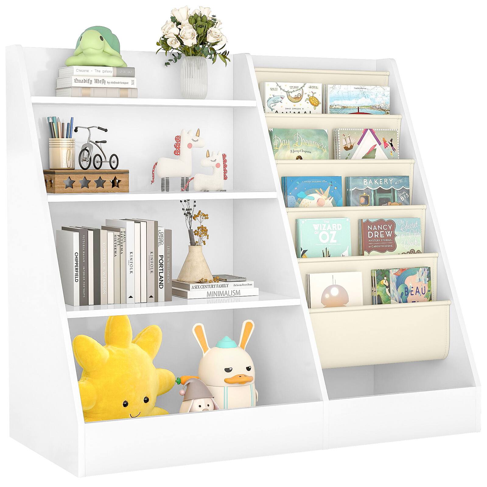 Sugift - 4-Tier Kids Bookshelf and Toy Storage Organizer with Anti-Tipping Kits for Safe - White