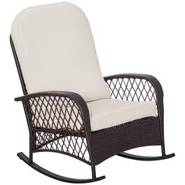 Outsunny - Outdoor Wicker Rocking Chair with Wide Seat, Thickened Cushion, Rattan Rocker with Steel Frame - Cream White