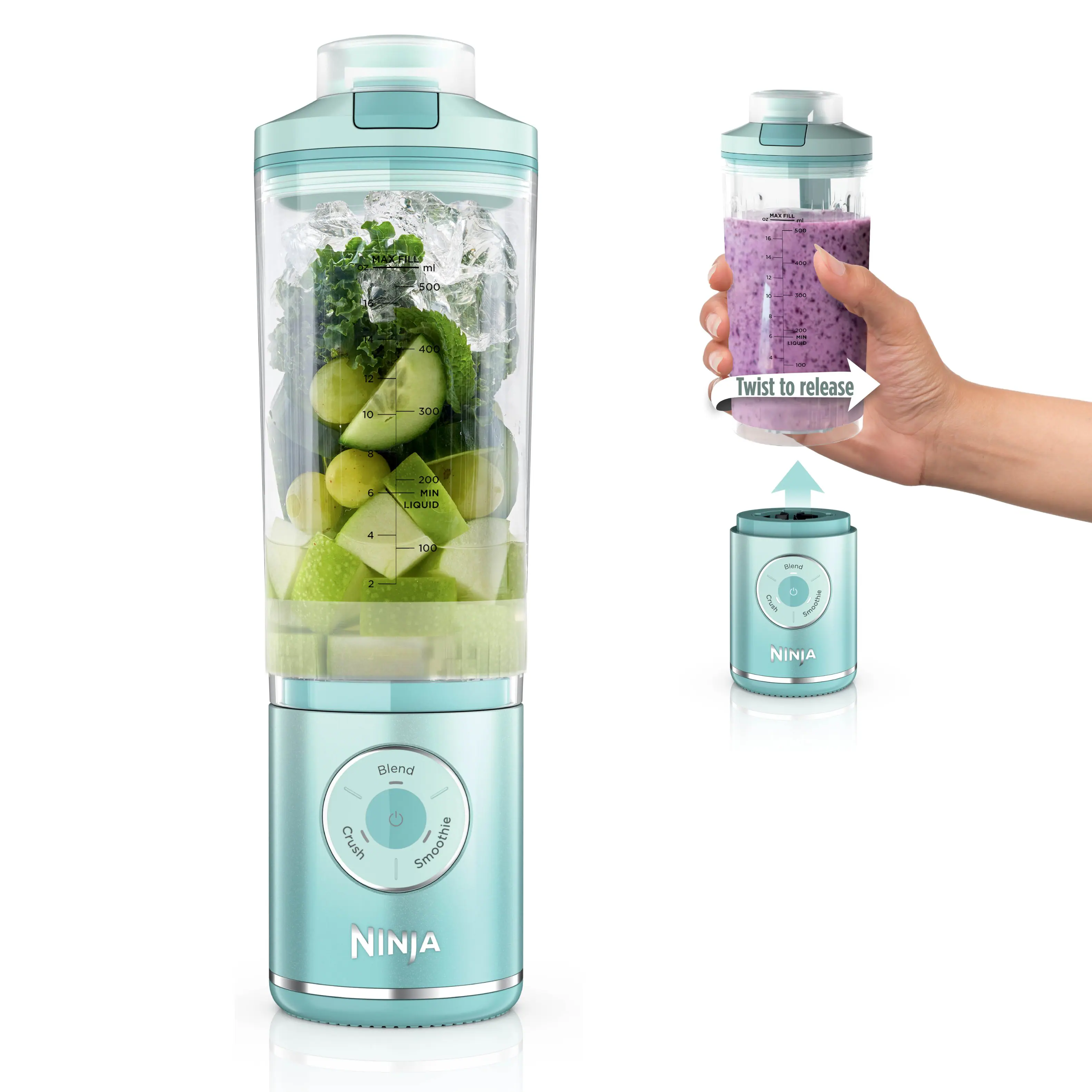 Ninja - Blast Max Portable Blender with 22oz Twist & Go Vessel - Sea Glass
