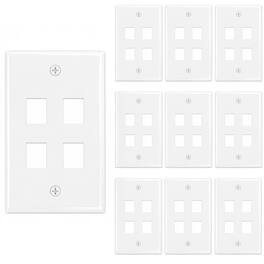 Cmple.com - 4 Port Keystone Wall Plate 10 Pack Single Gang for RJ45 Ethernet HDMI Coax & Audio - White