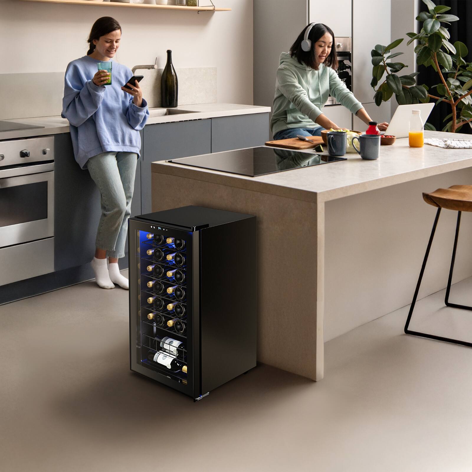 Alt View 5. Yeego - Yeego Wine Refrigerator Cooler, 34 Bottle Small Wine Fridge, Mini Freestanding Wine Cellars for Home, Office - black.