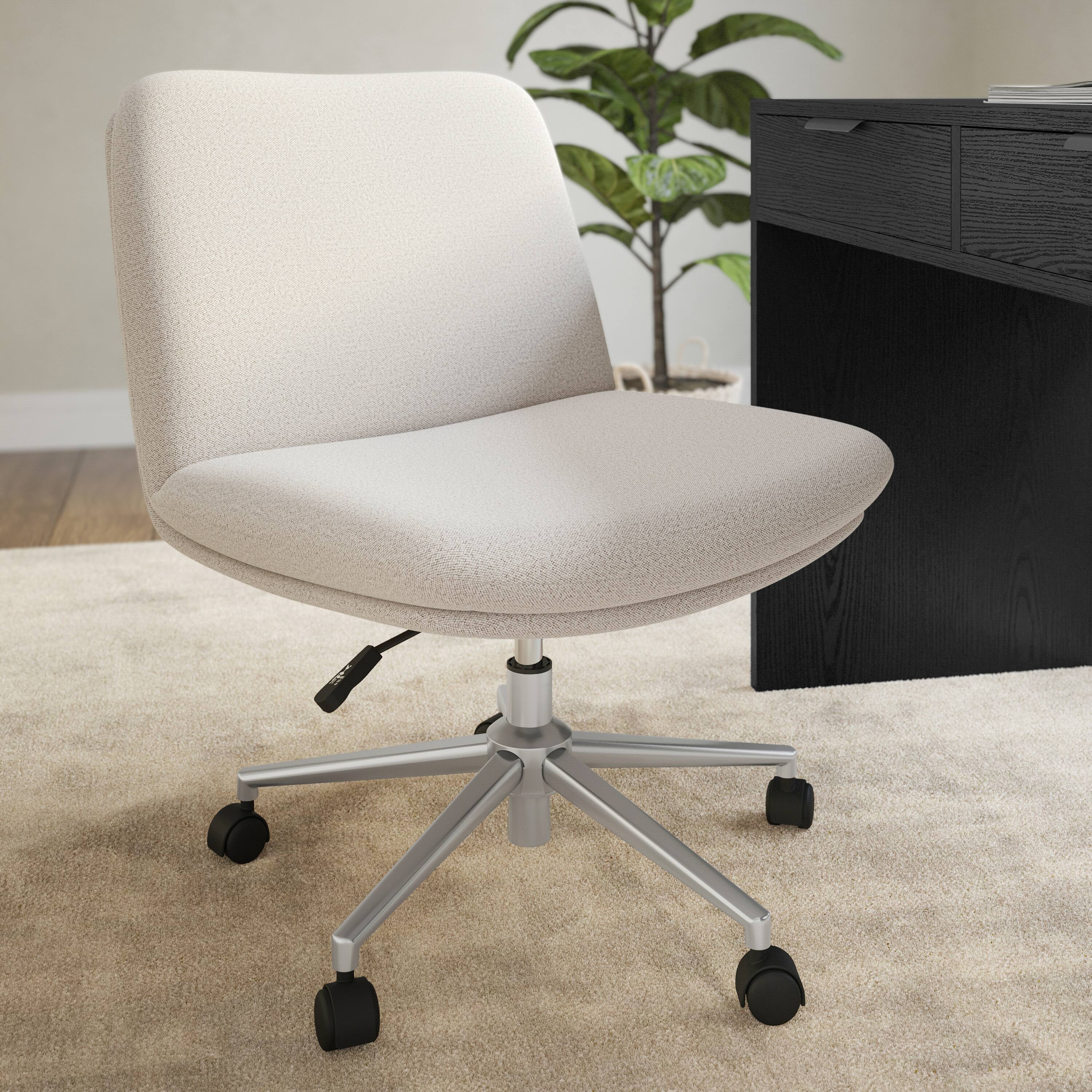 Alt View 4. Martha Stewart - Eloise Upholstered Swivel Home Office Chair with Wide Seat - Grey White Fabric/Polished Nickel Frame.