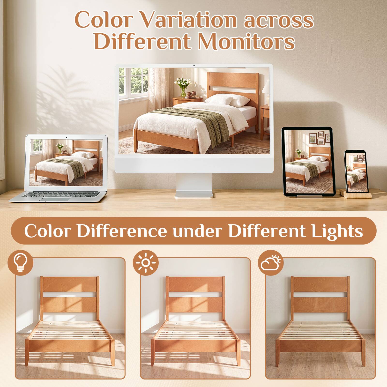 Color Variation across Different Monitors  
Color Difference under Different Lights