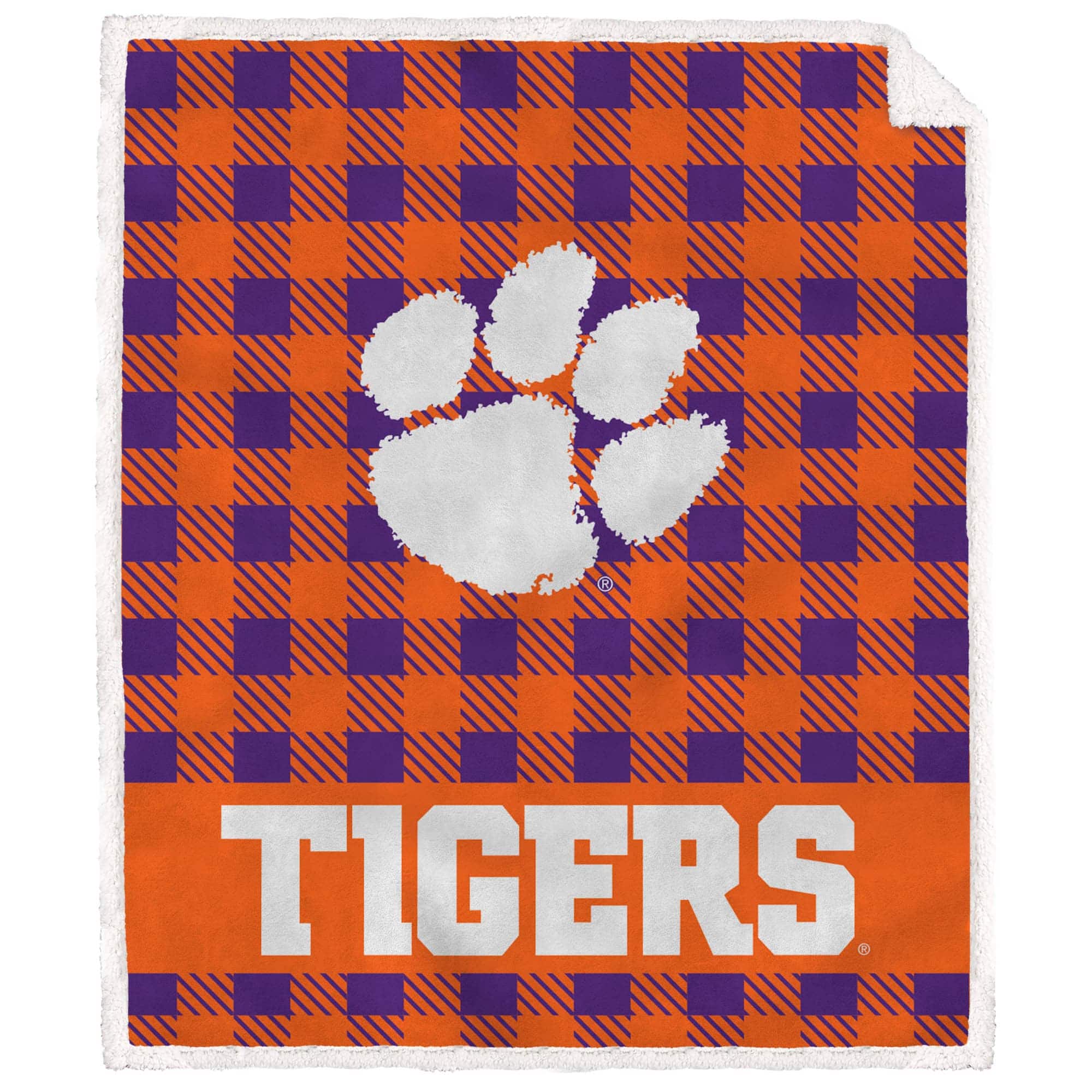 Pegasus - Clemson Tigers 50" x 60" Buffalo Check Royal Plush Sherpa Blanket - Multicolor