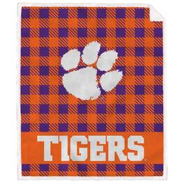 Pegasus - Clemson Tigers 50" x 60" Buffalo Check Royal Plush Sherpa Blanket - Multicolor