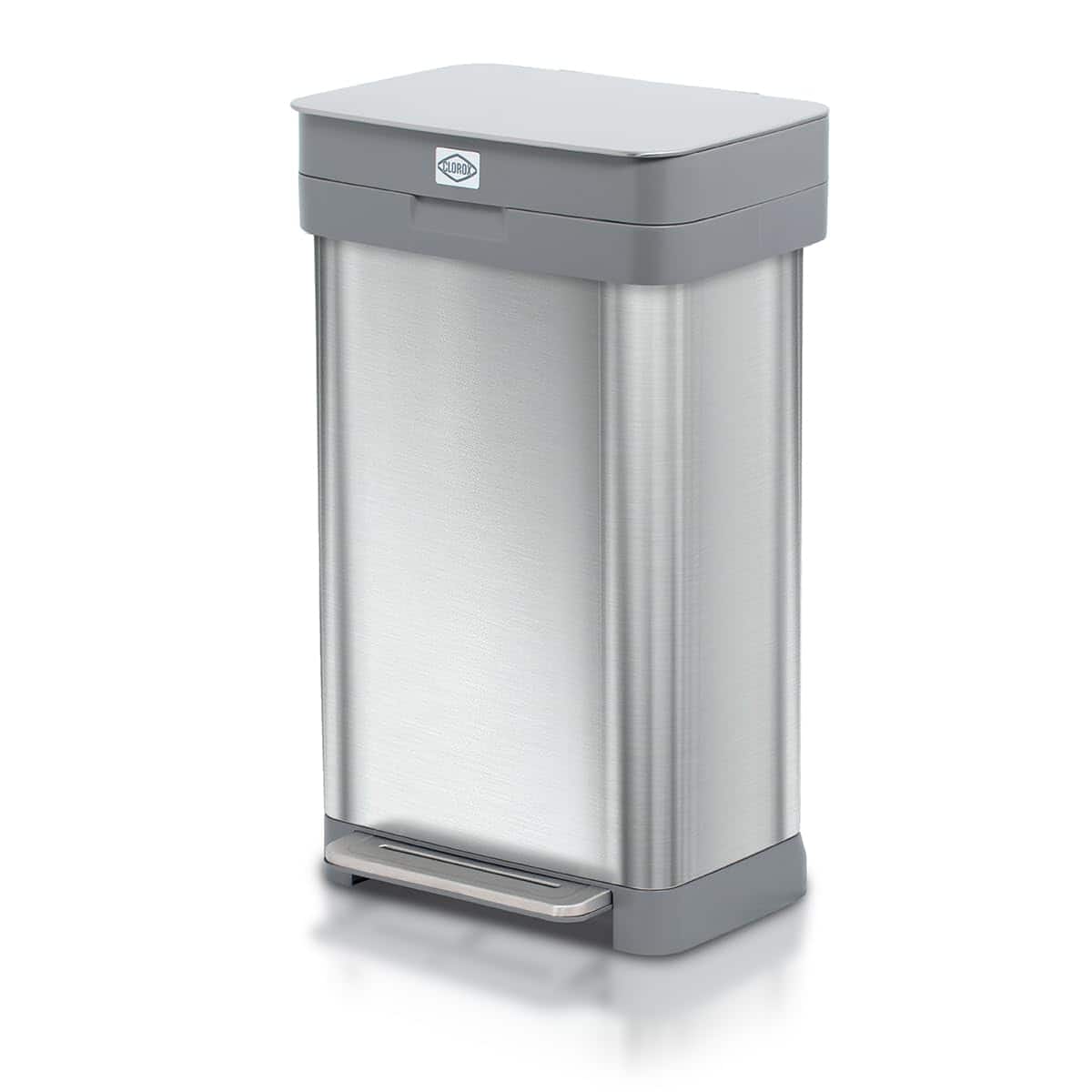 Clorox - Trash Can, 13 Gallon Stainless Steel Garbage Bin with Wide Step, Silver - Black/Silver