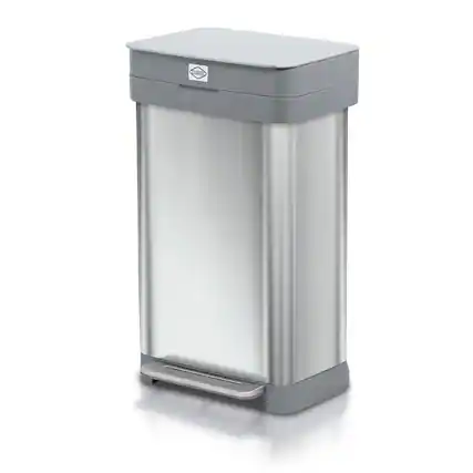 Front. Clorox - Clorox Trash Can, 13 Gallon Stainless Steel Garbage Bin with Wide Step, Silver - Black, Silver.
