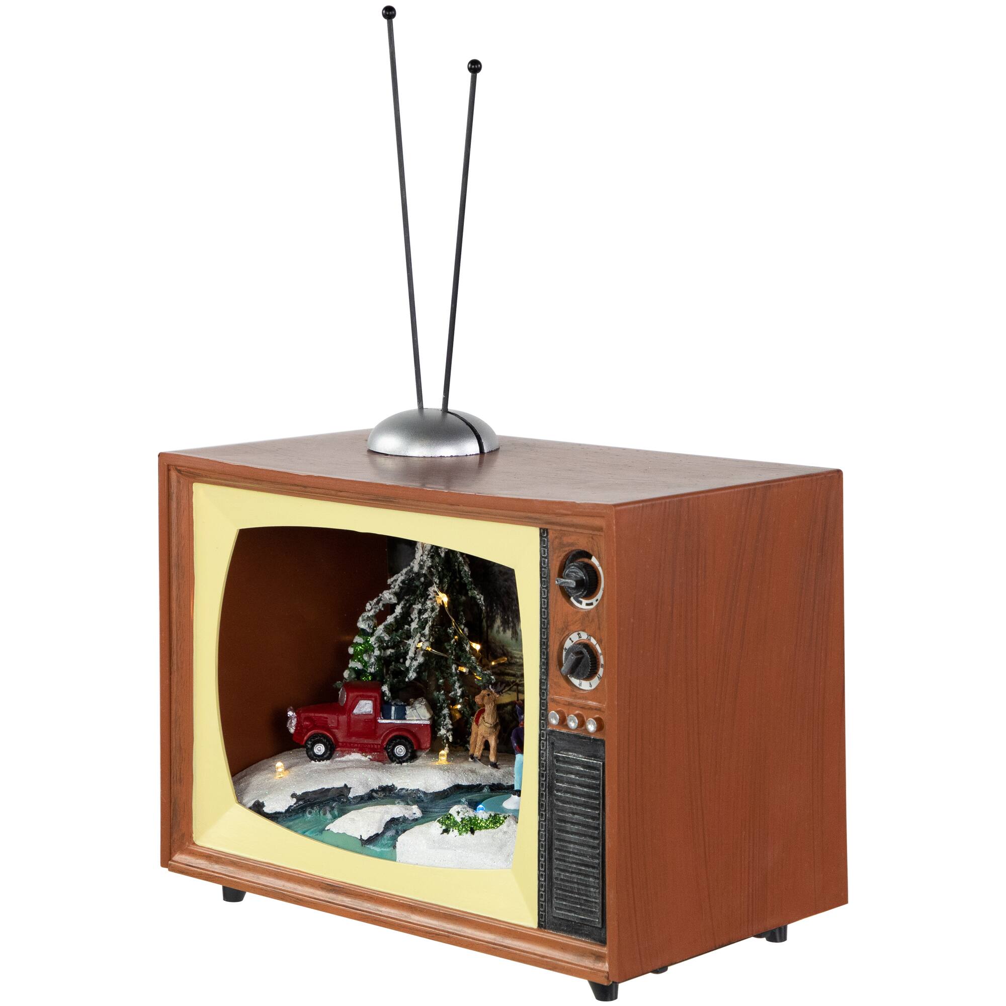 Alt View 2. Northlight - LED Lighted Animated Musical TV with Ice Skating Scene Christmas Display - 9.25" - Brown.